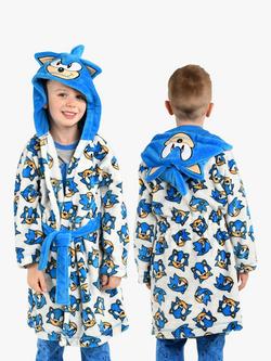 Brand Threads Kids' Sonic The Hedgehog Dressing Gown, Blue/Grey, Blue/Grey