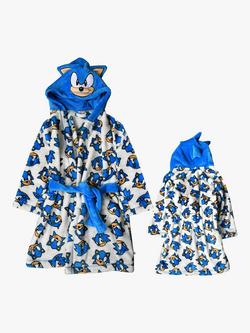 Brand Threads Kids' Sonic The Hedgehog Dressing Gown, Blue/Grey - view 2, Blue/Grey