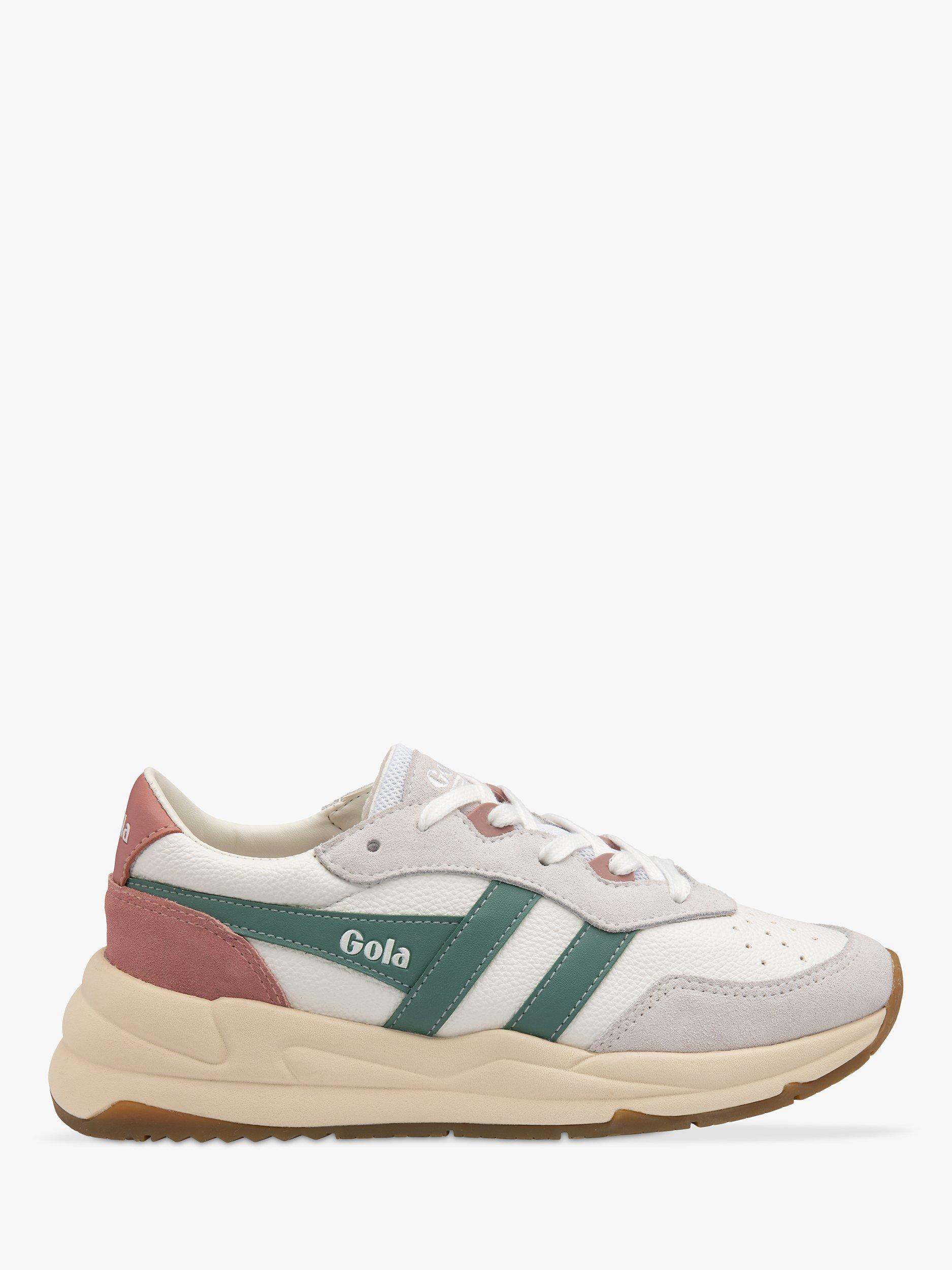 Gola Classics Saturn Quadrant Recycled PU Lace Up Trainers, White/Mist/Rose