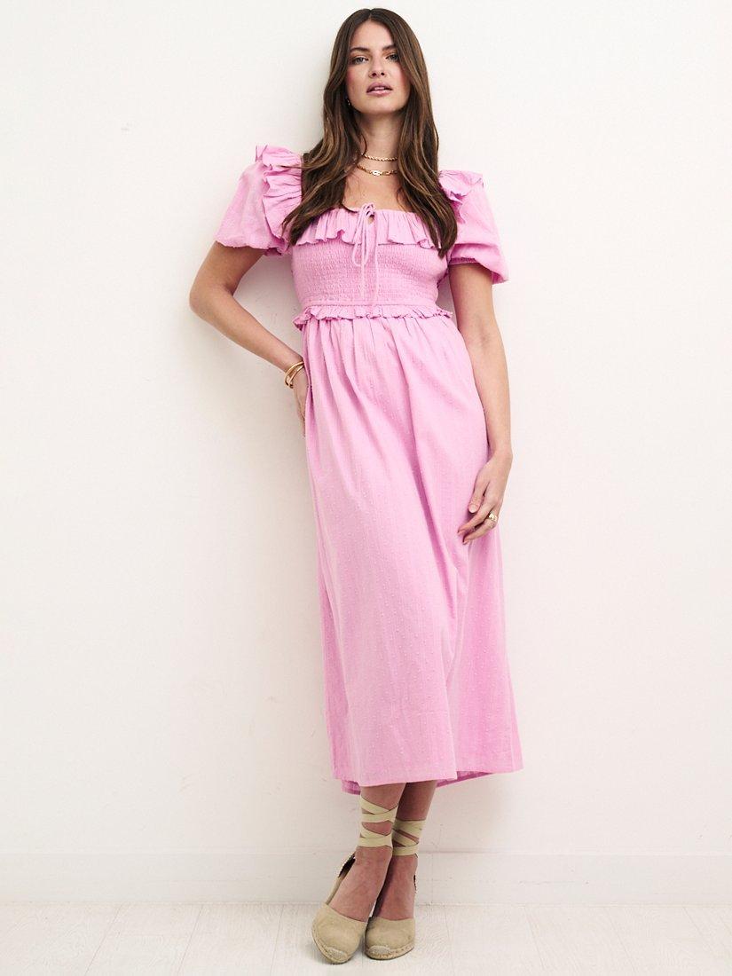 Nobody's Child Aria Cotton Tie Front Midi Dress, Pink