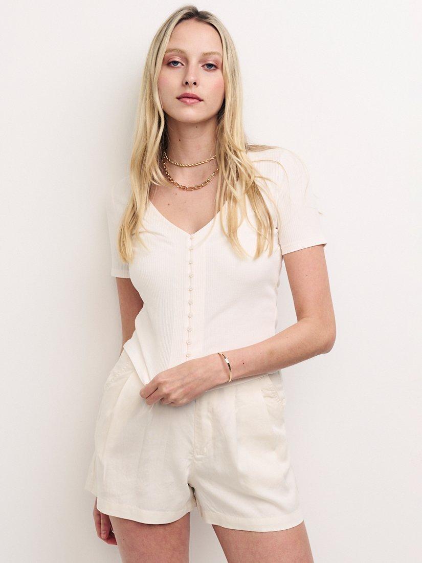 Nobody's Child Short Sleeve Button Neck Neck Top, Cream, 18
