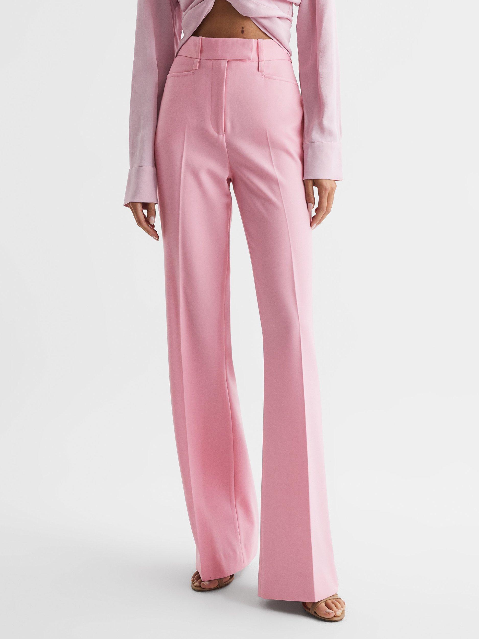 Reiss Blair Wool Blend Flared Trousers, Pink