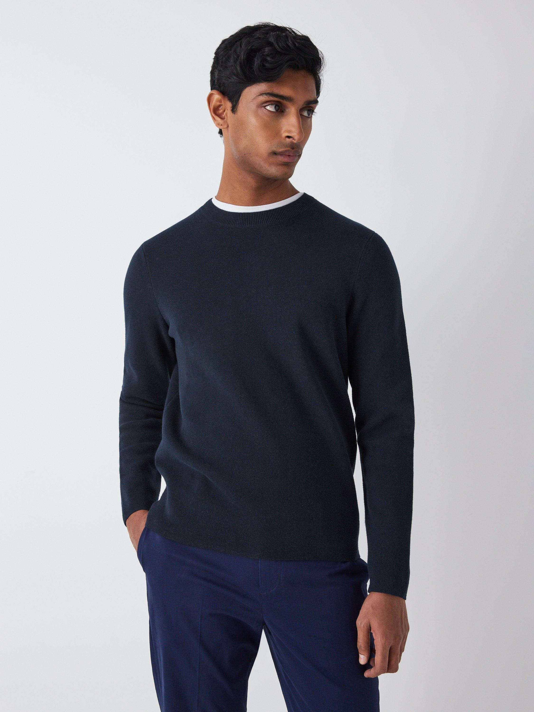 Kin Milano Stitch Cotton Crew Jumper, Dark Sapphire