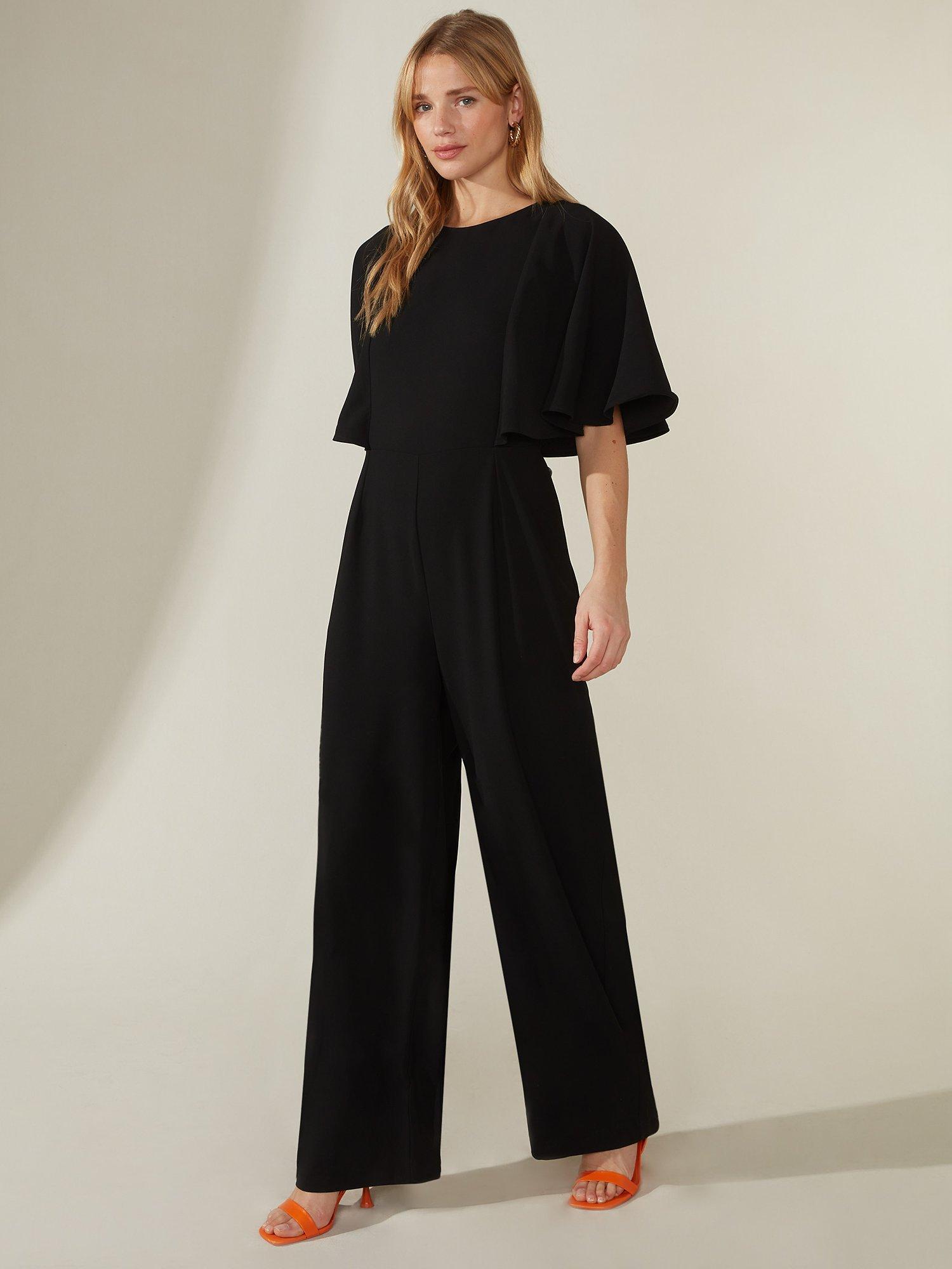 Ro&Zo Petite -  Flutter Sleeve Wide Leg Jumpsuit, Black