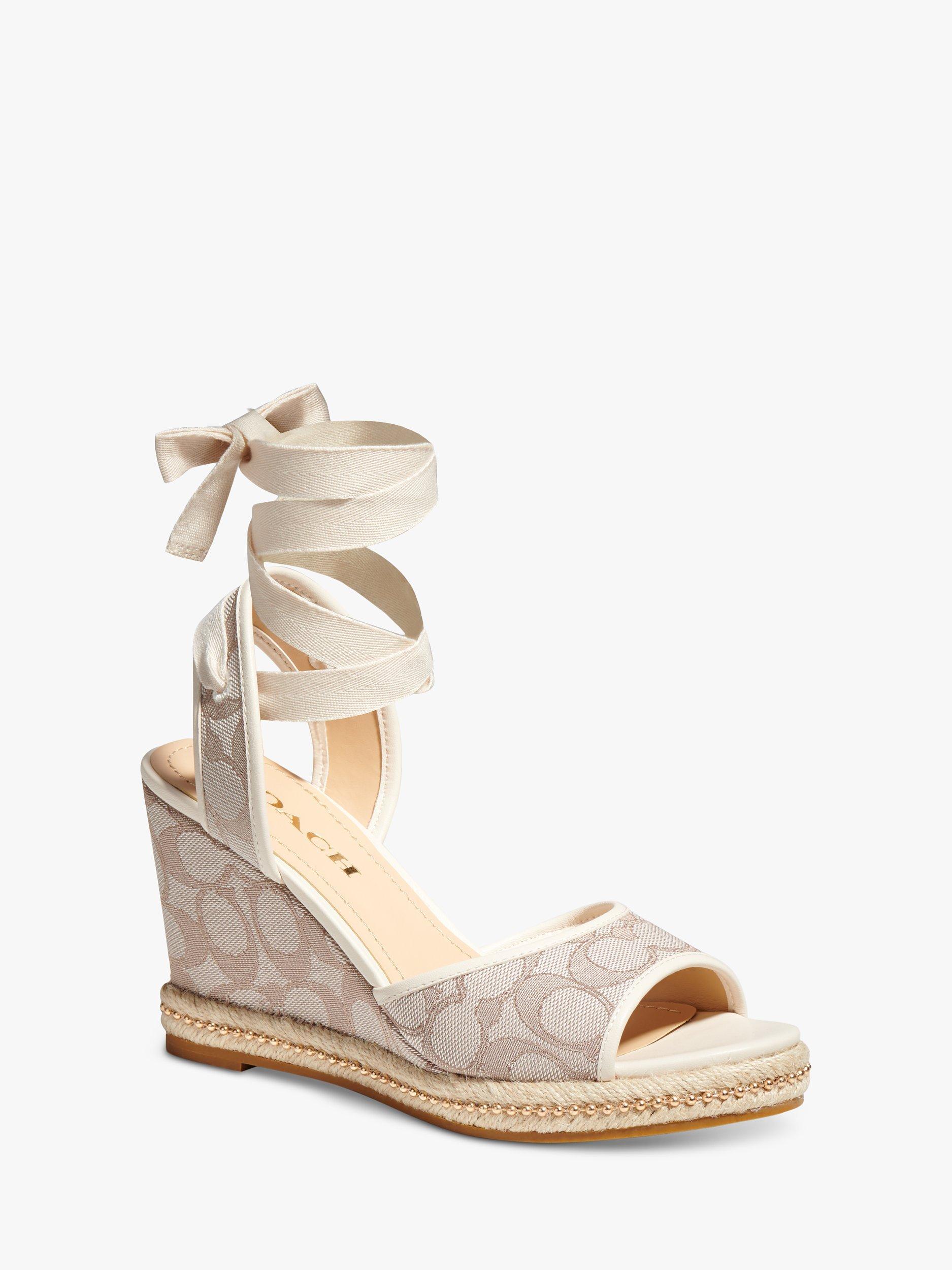 Coach Page Signature Jacquard Wedge Sandals, Stone/Chalk