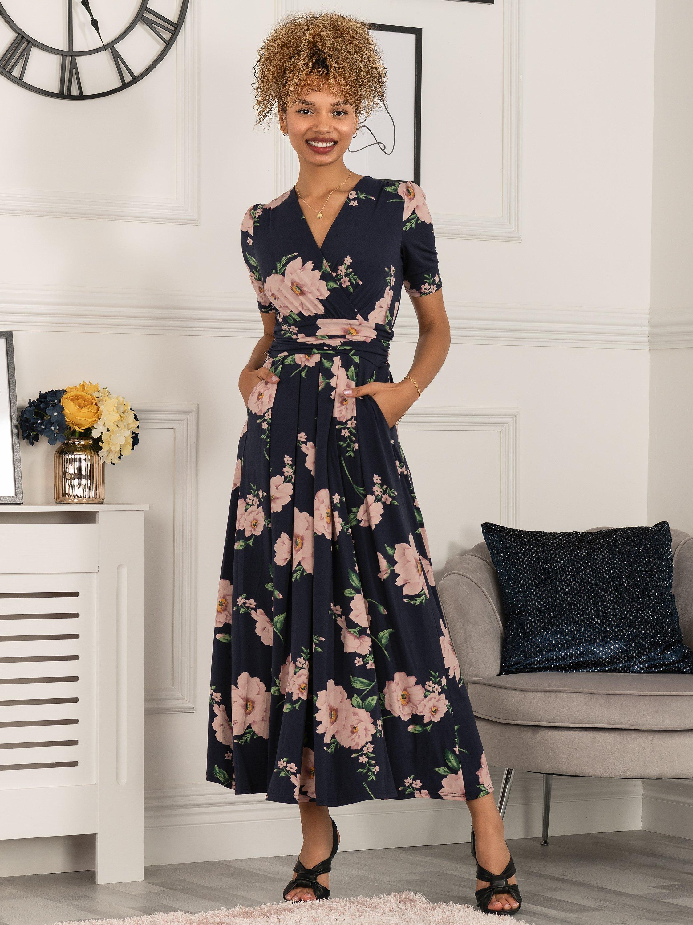 Jolie Moi Daria Pleat Detail Midi Dress, Navy