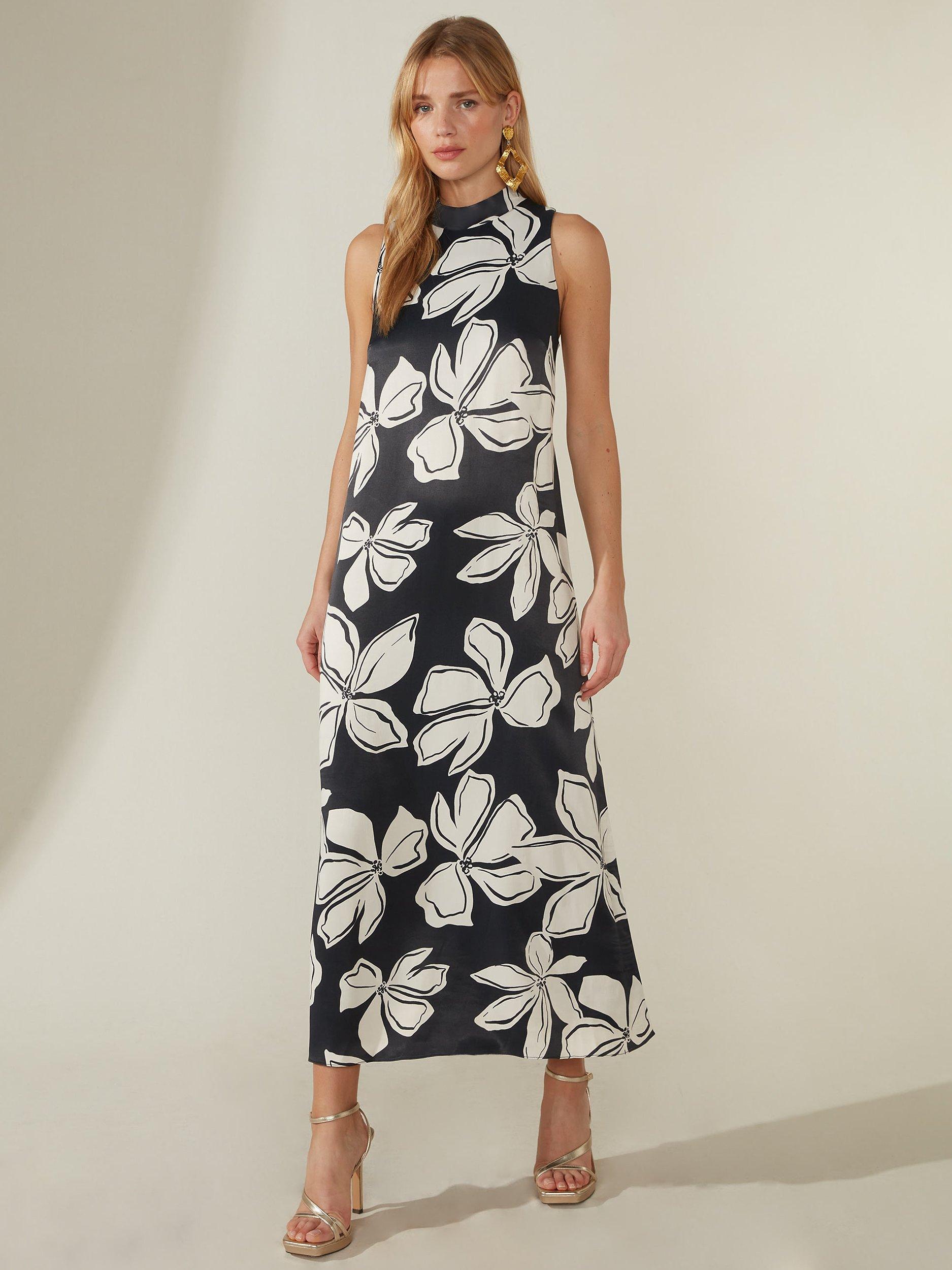 Ro&Zo High Neck Floral Maxi Dress, Black/Multi