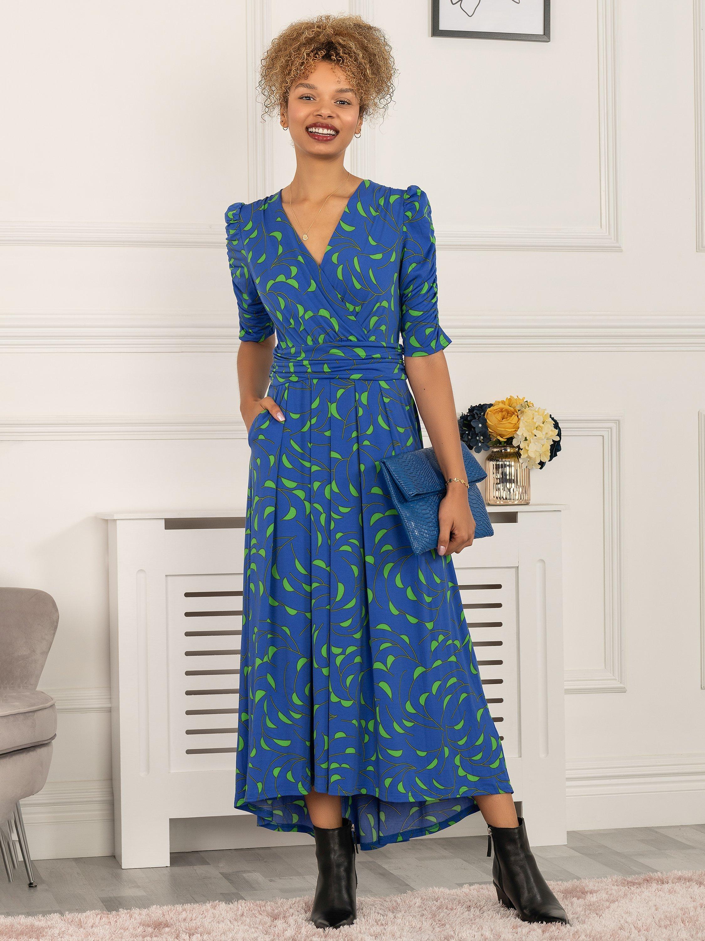 Jolie Moi Maanasi Ruched Sleeve Jersey Maxi Dress Blue