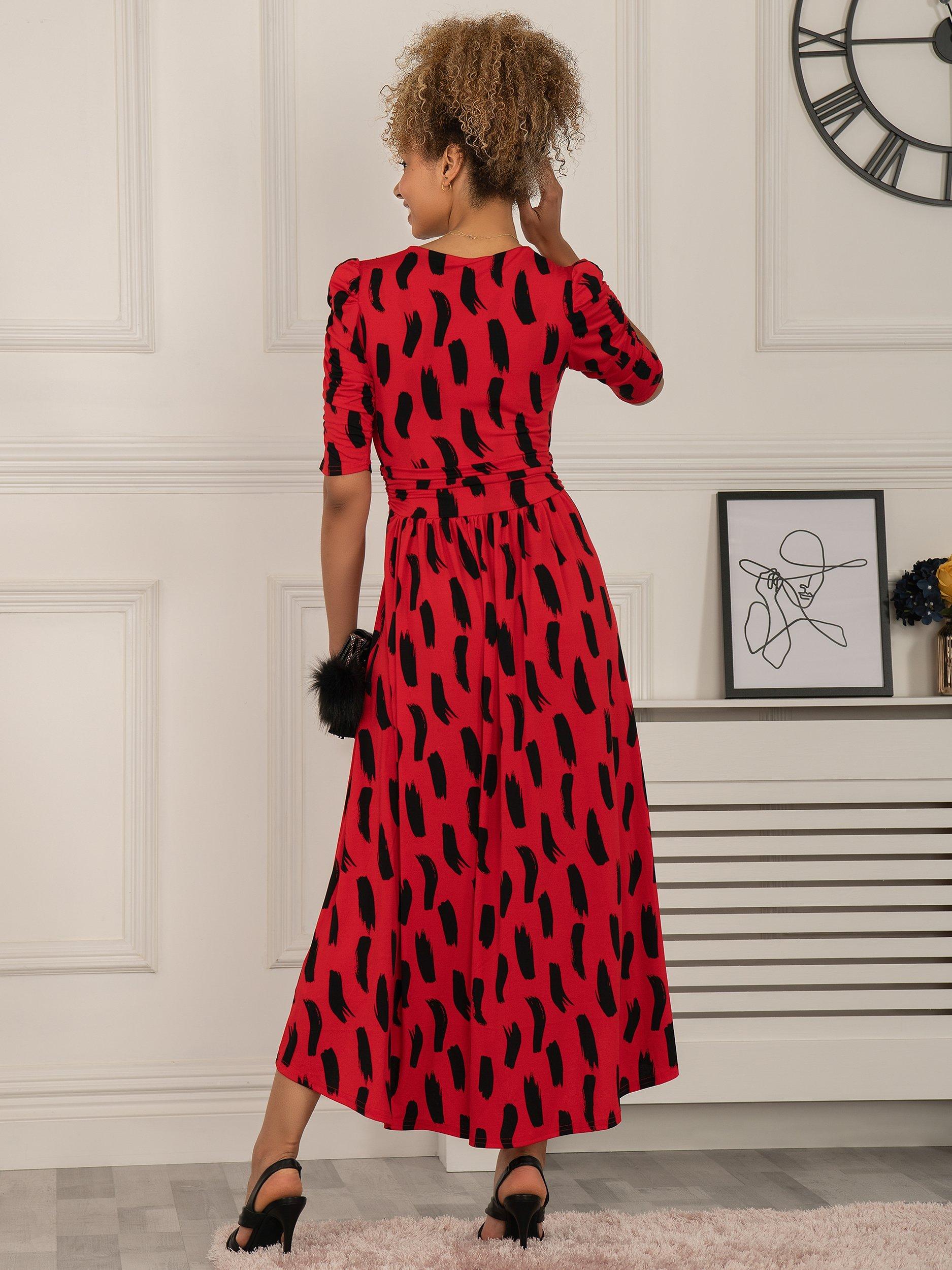 Jolie Moi Quanna Stroke Print Jersey Midi Dress, Red, 18