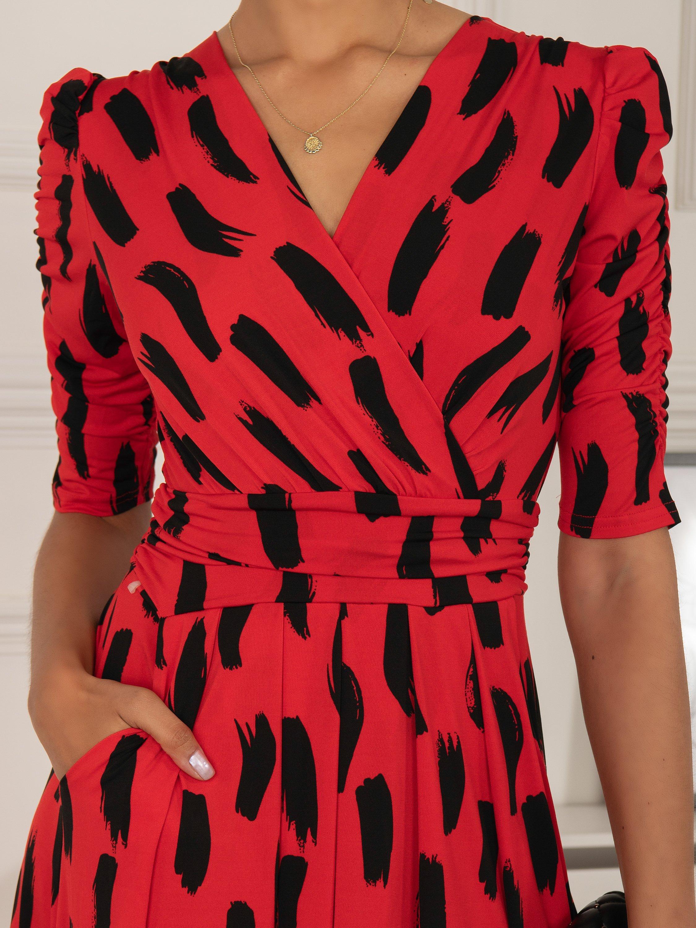 Jolie Moi Quanna Stroke Print Jersey Midi Dress, Red, 18