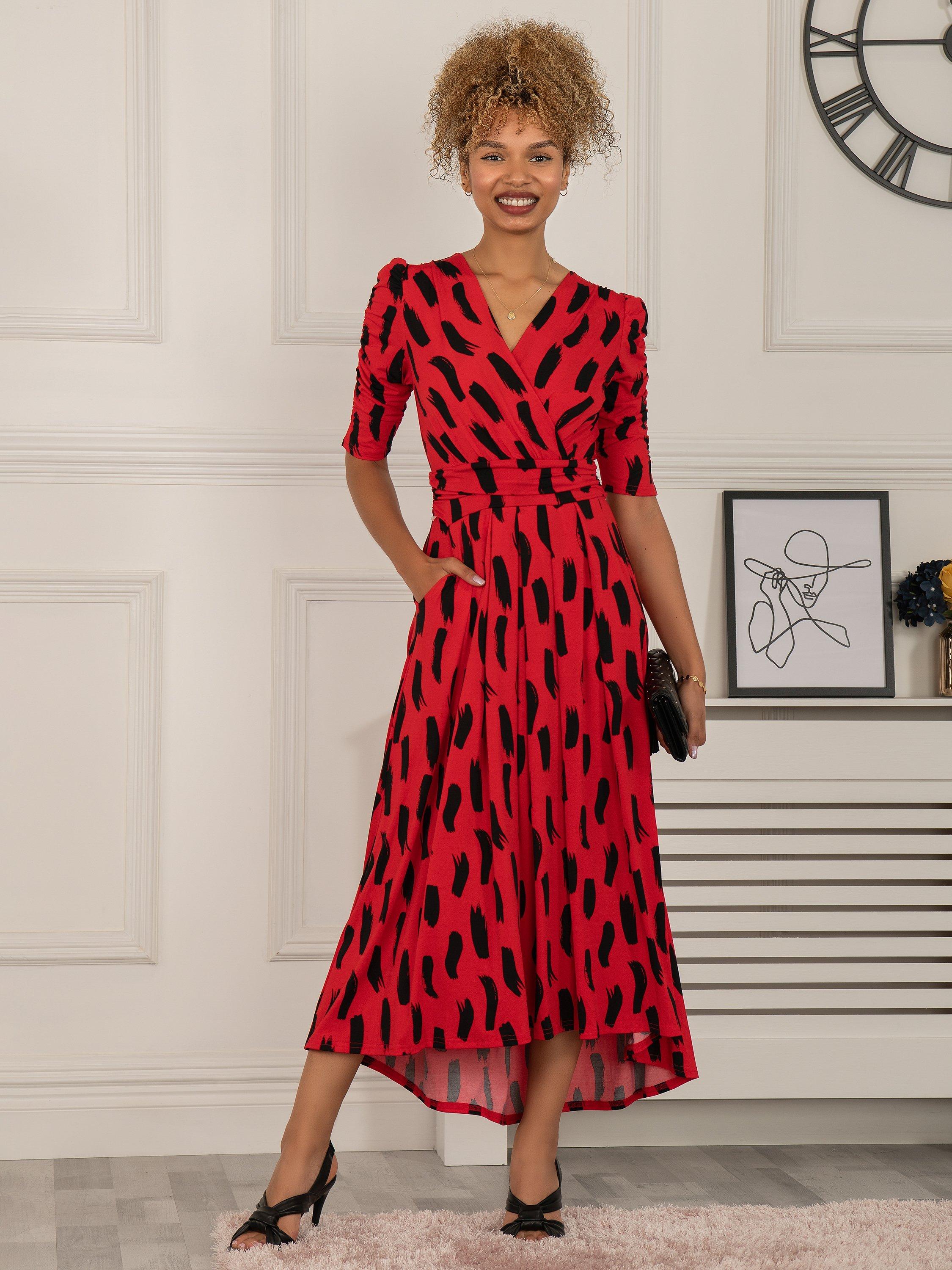 Jolie Moi Quanna Stroke Print Jersey Midi Dress, Red, 18