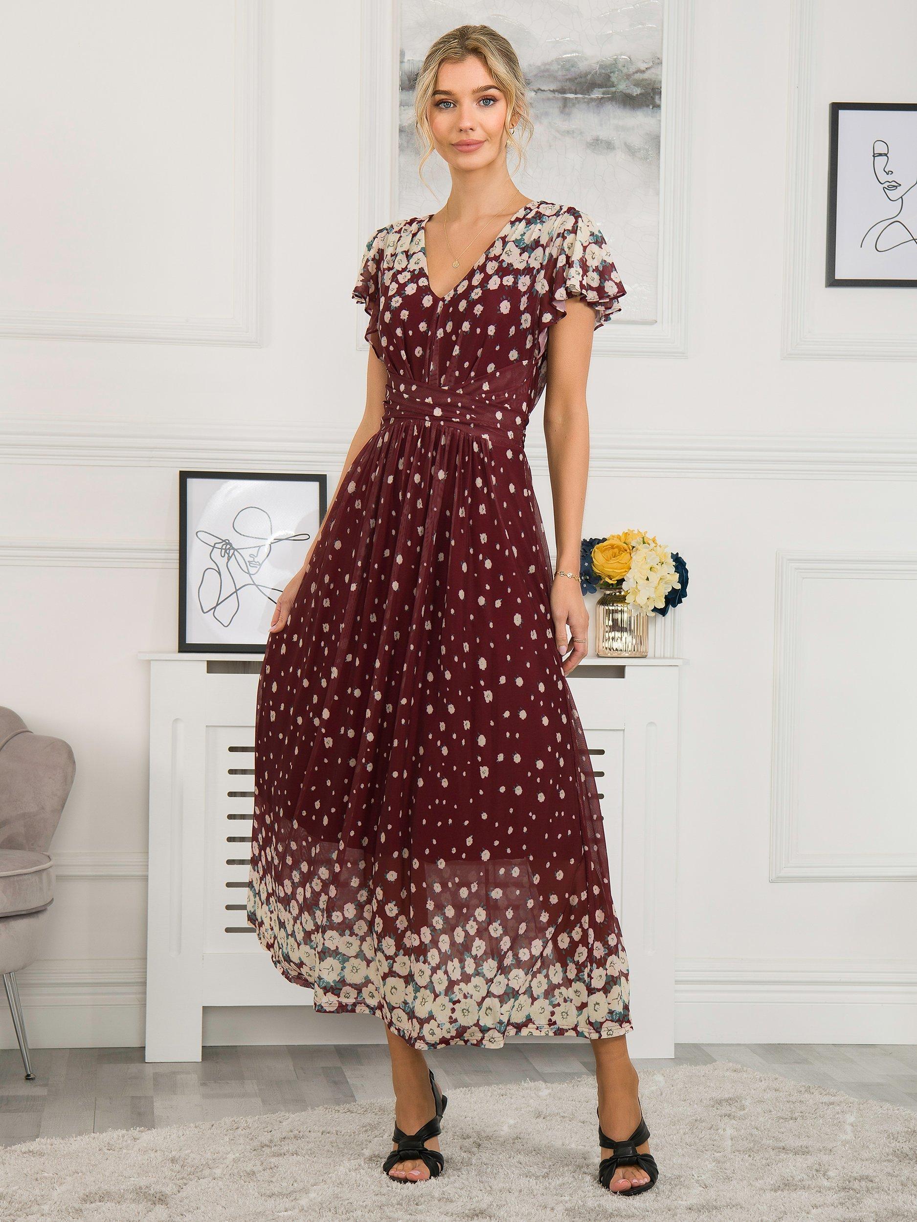 Burgundy print dress best sale