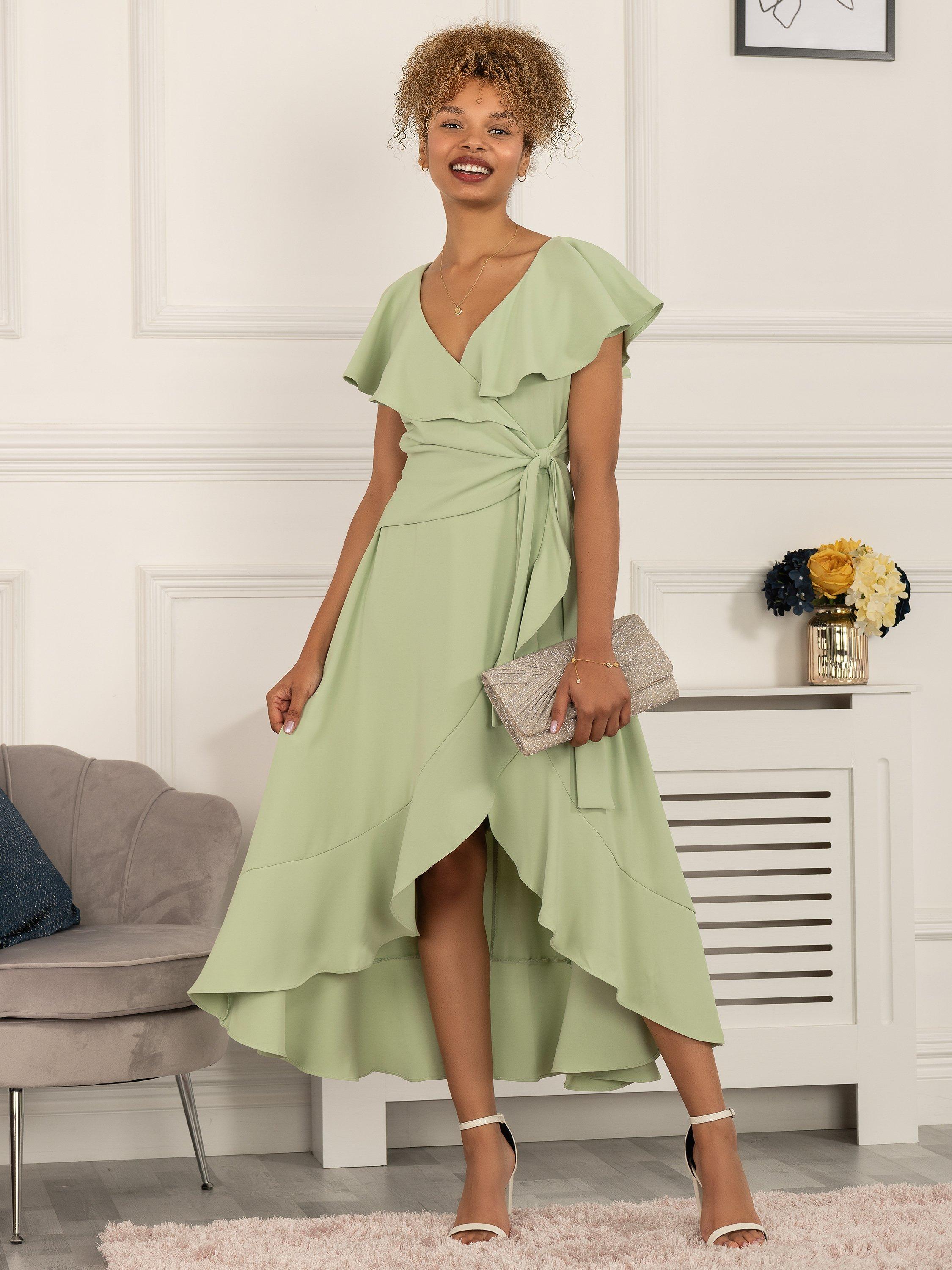 Jolie Moi Racele Ruffle Plunging Midi Dress, Green