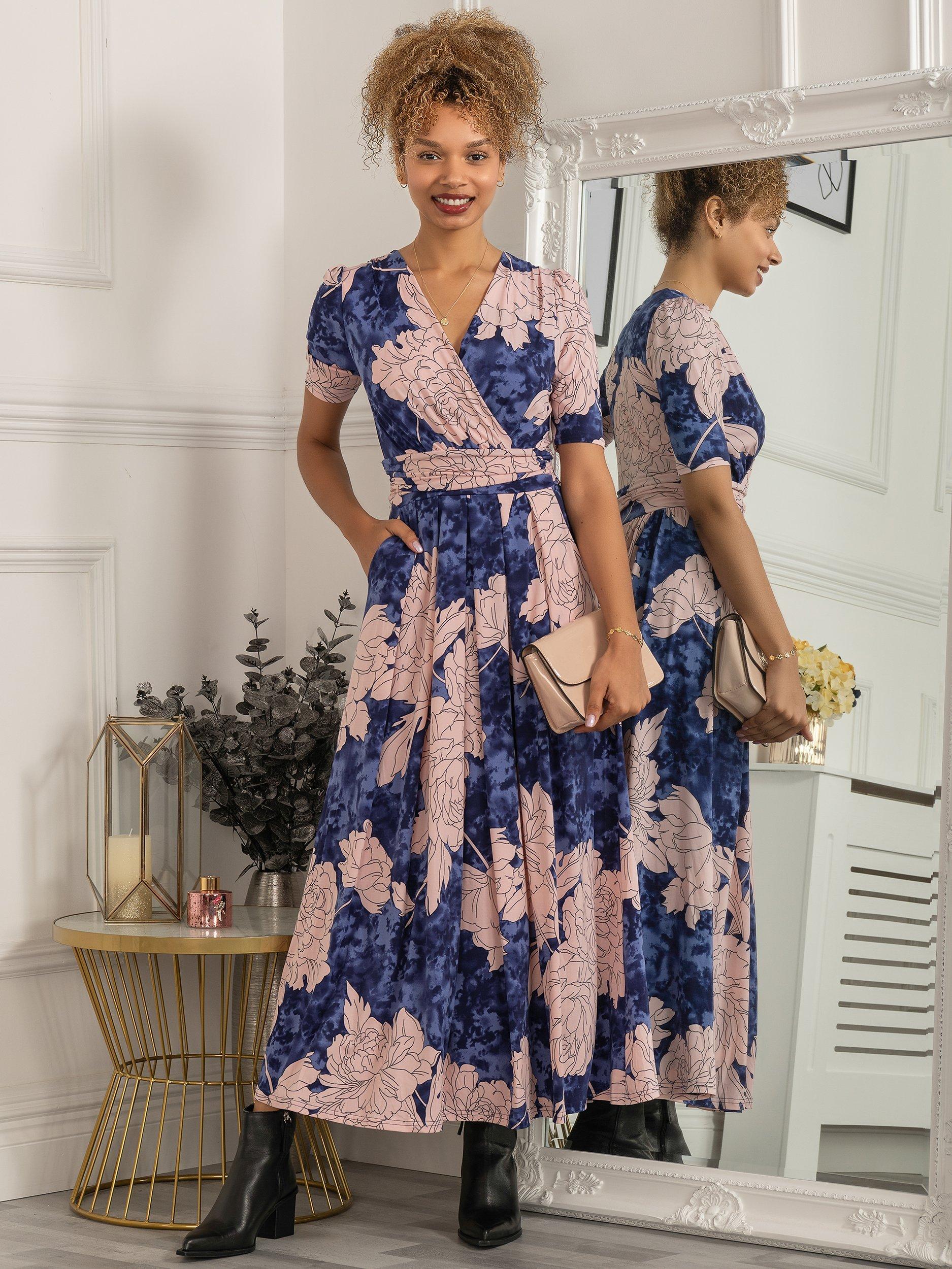 Jolie Moi Evita Floral Print Maxi Jersey Dress, Blue
