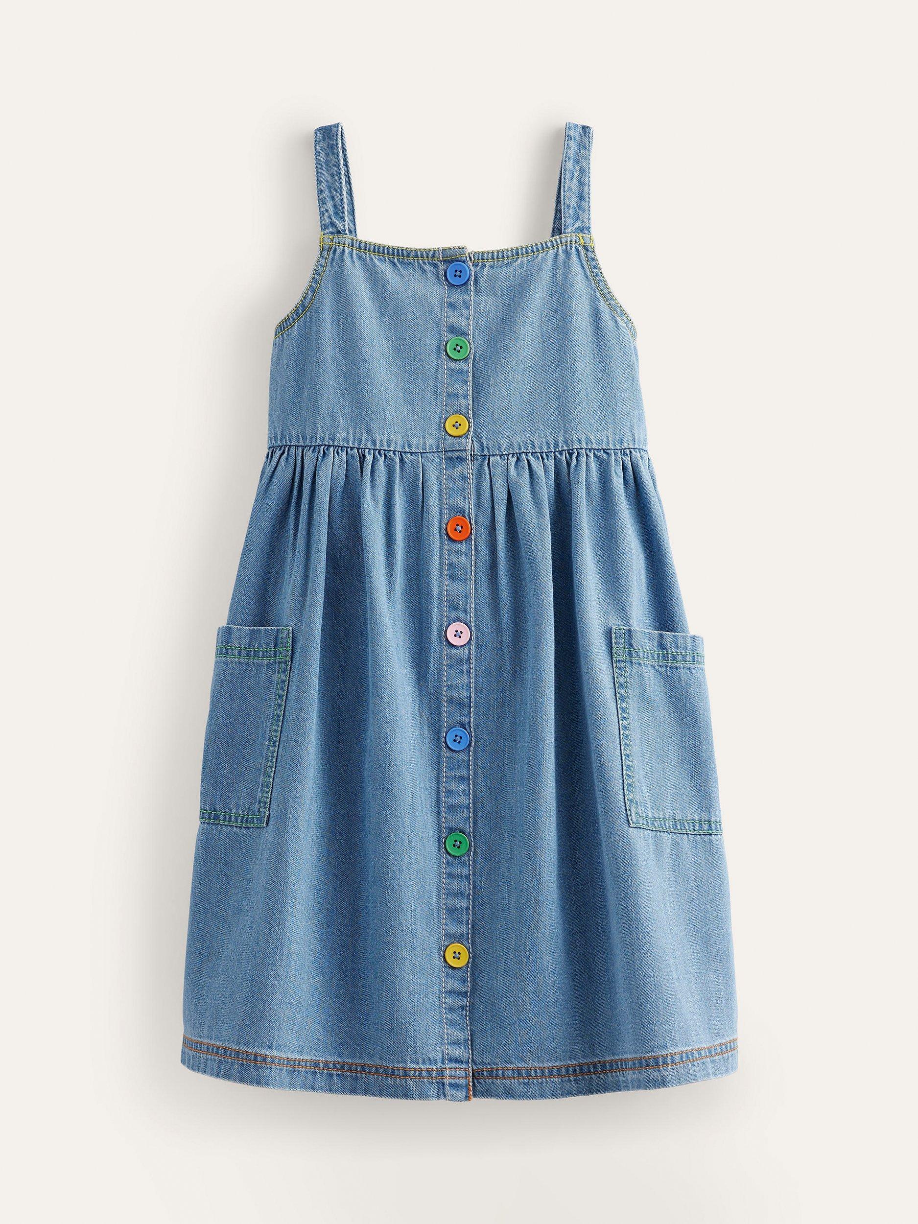 Mini Boden Kids' Button Down Denim Pinafore Dress