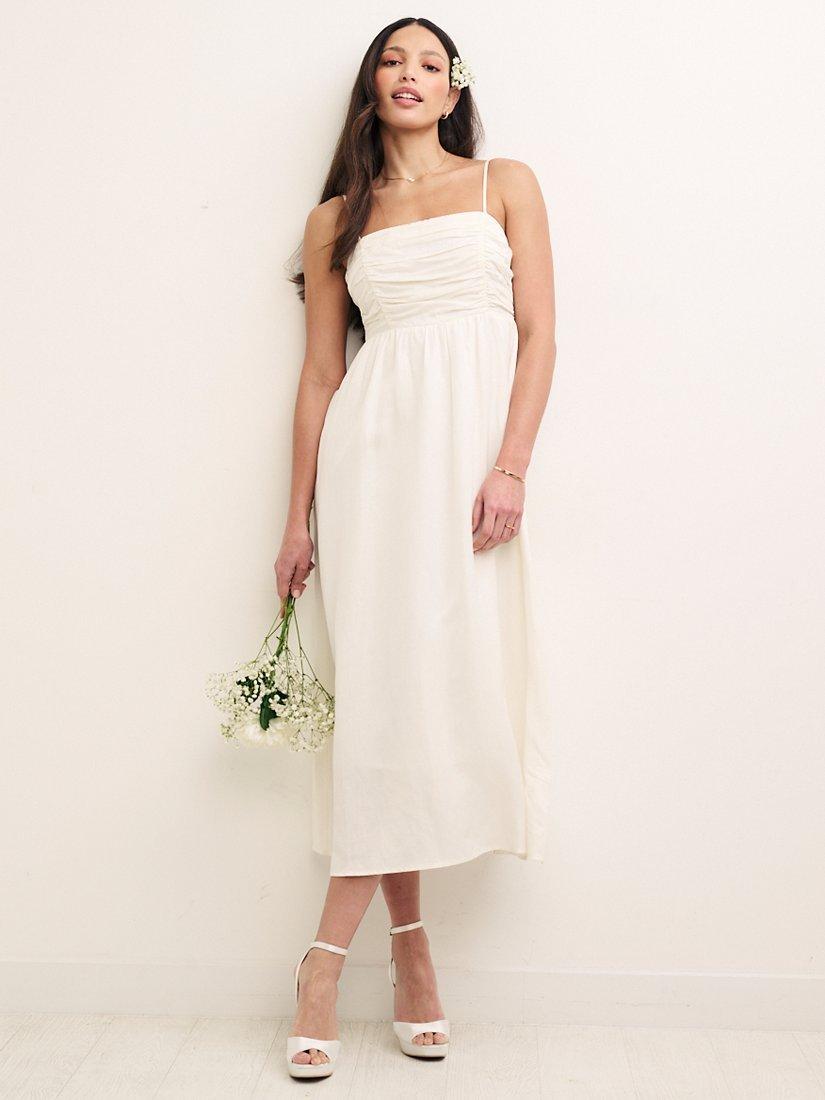 Nobody's Child Rue Ruched Linen Blend Occasion Dress, White