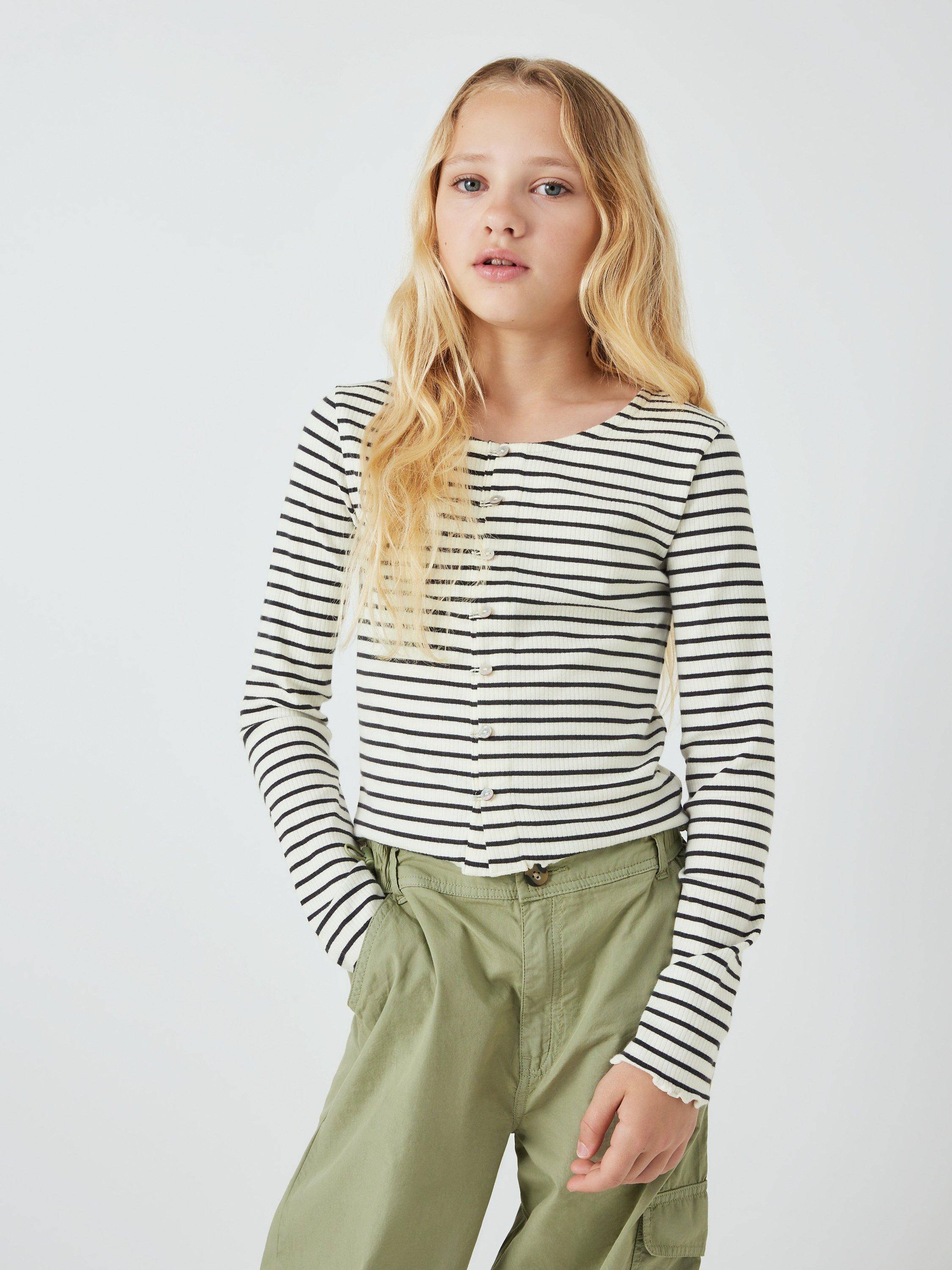 John Lewis Kids' Stripe Button Down Top, White