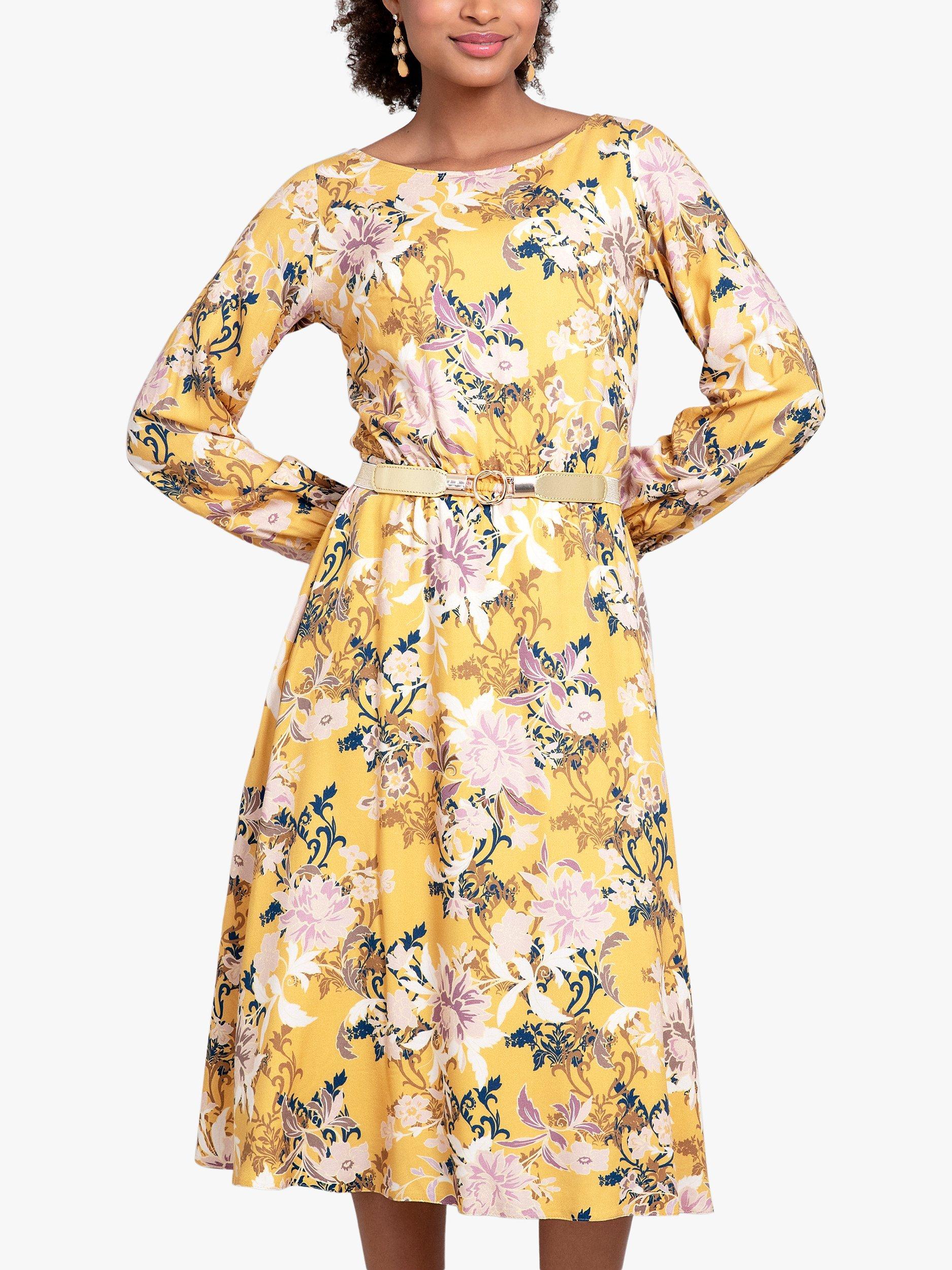 Alie Street Marissa Floral Bloom Midi Dress, Saffron Yellow