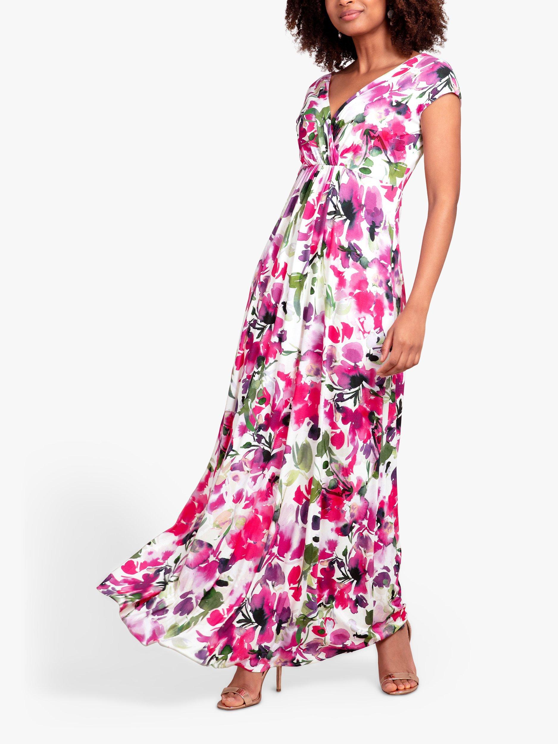 Product image 1 of 7, which shows Alie Street Sophia Floral Maxi Dress, Fuchsia Florals, 12-14