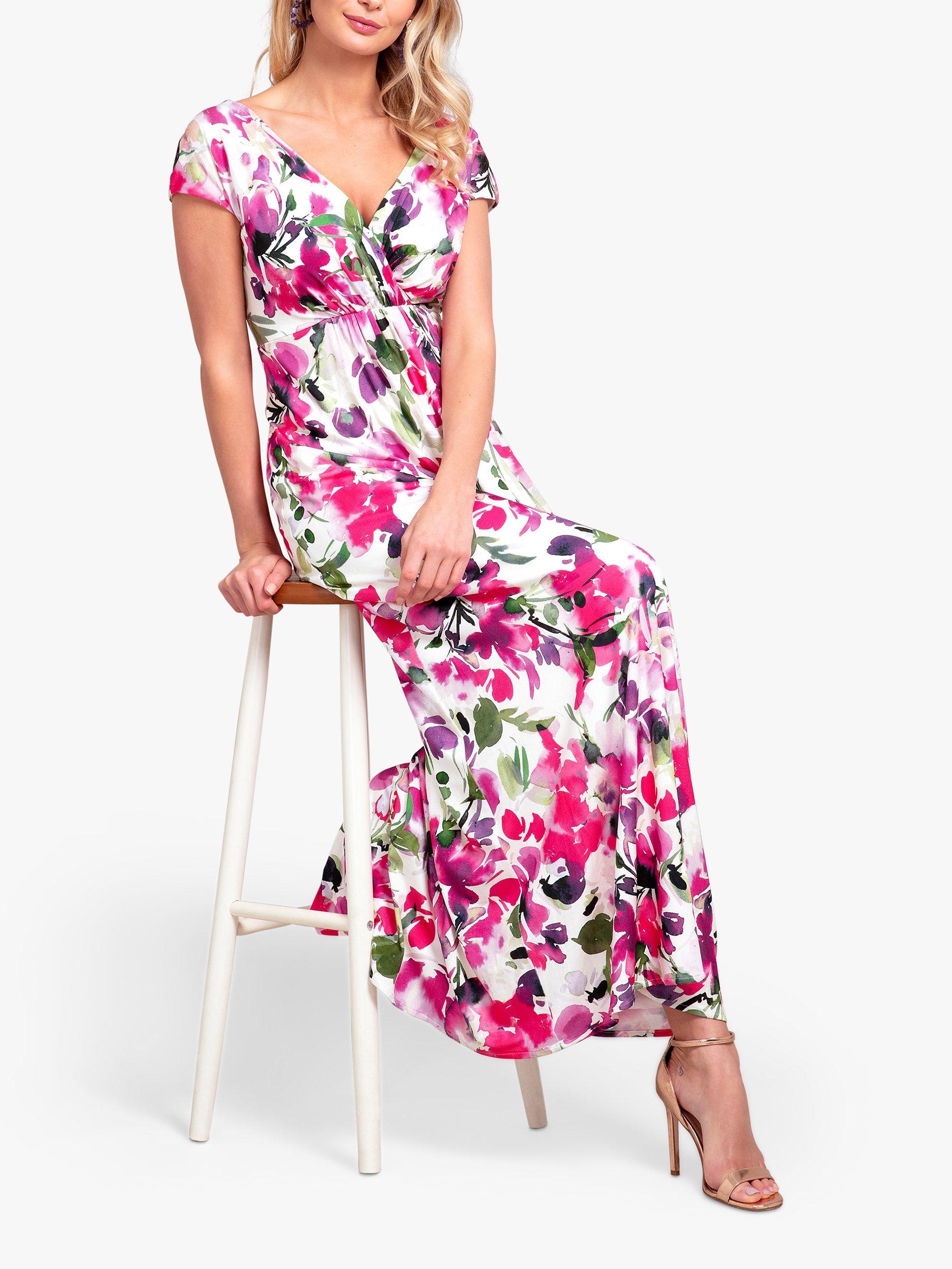 Product image 2 of 7, which shows Alie Street Sophia Floral Maxi Dress, Fuchsia Florals, 12-14