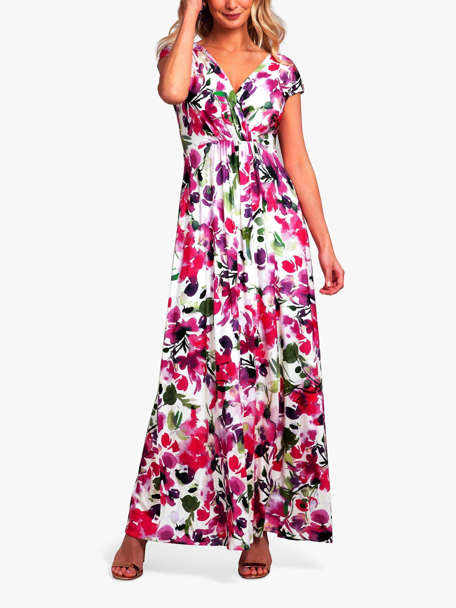 Product image 3 of 7, which shows Alie Street Sophia Floral Maxi Dress, Fuchsia Florals, 12-14
