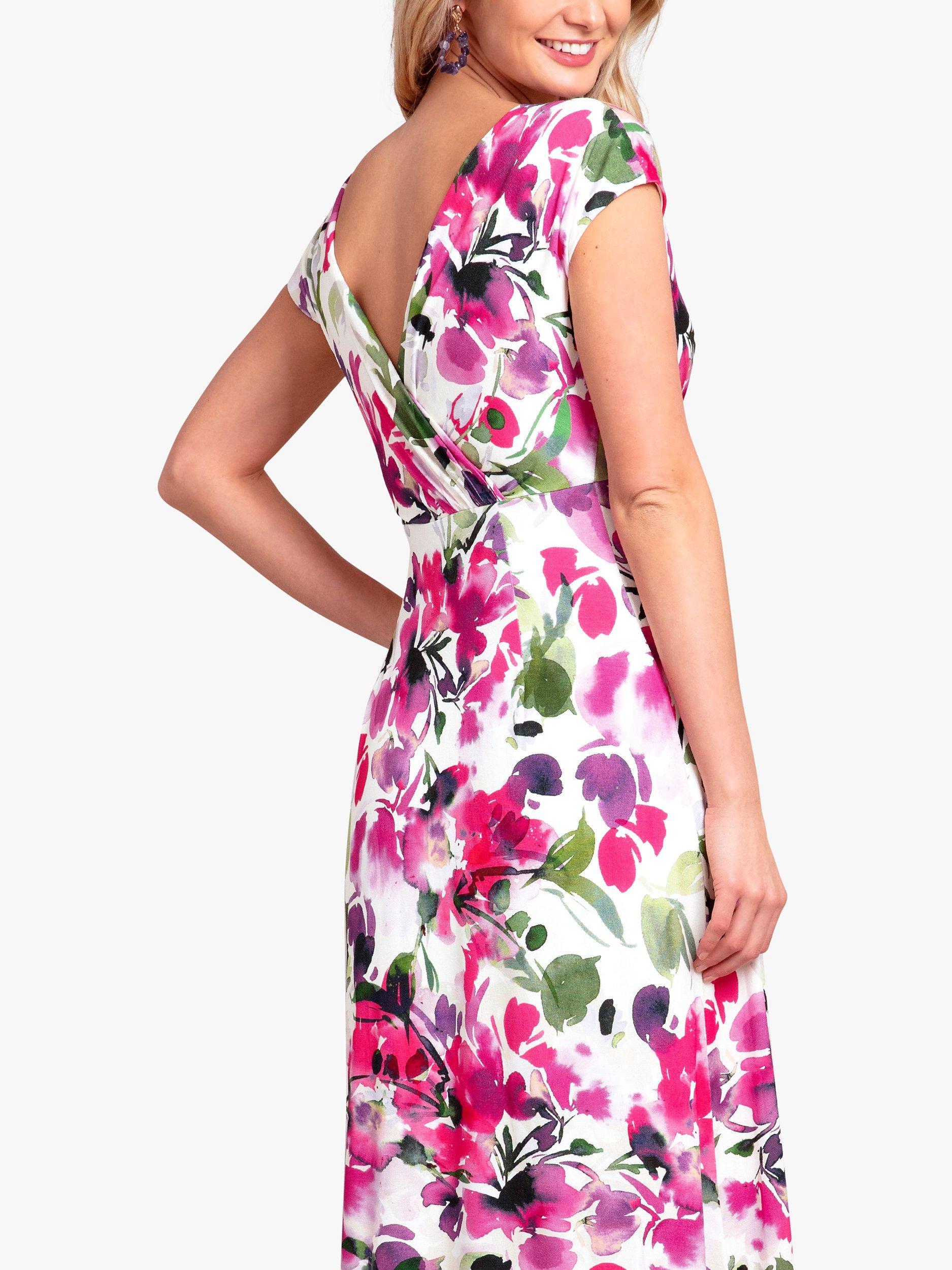 Product image 4 of 7, which shows Alie Street Sophia Floral Maxi Dress, Fuchsia Florals, 12-14