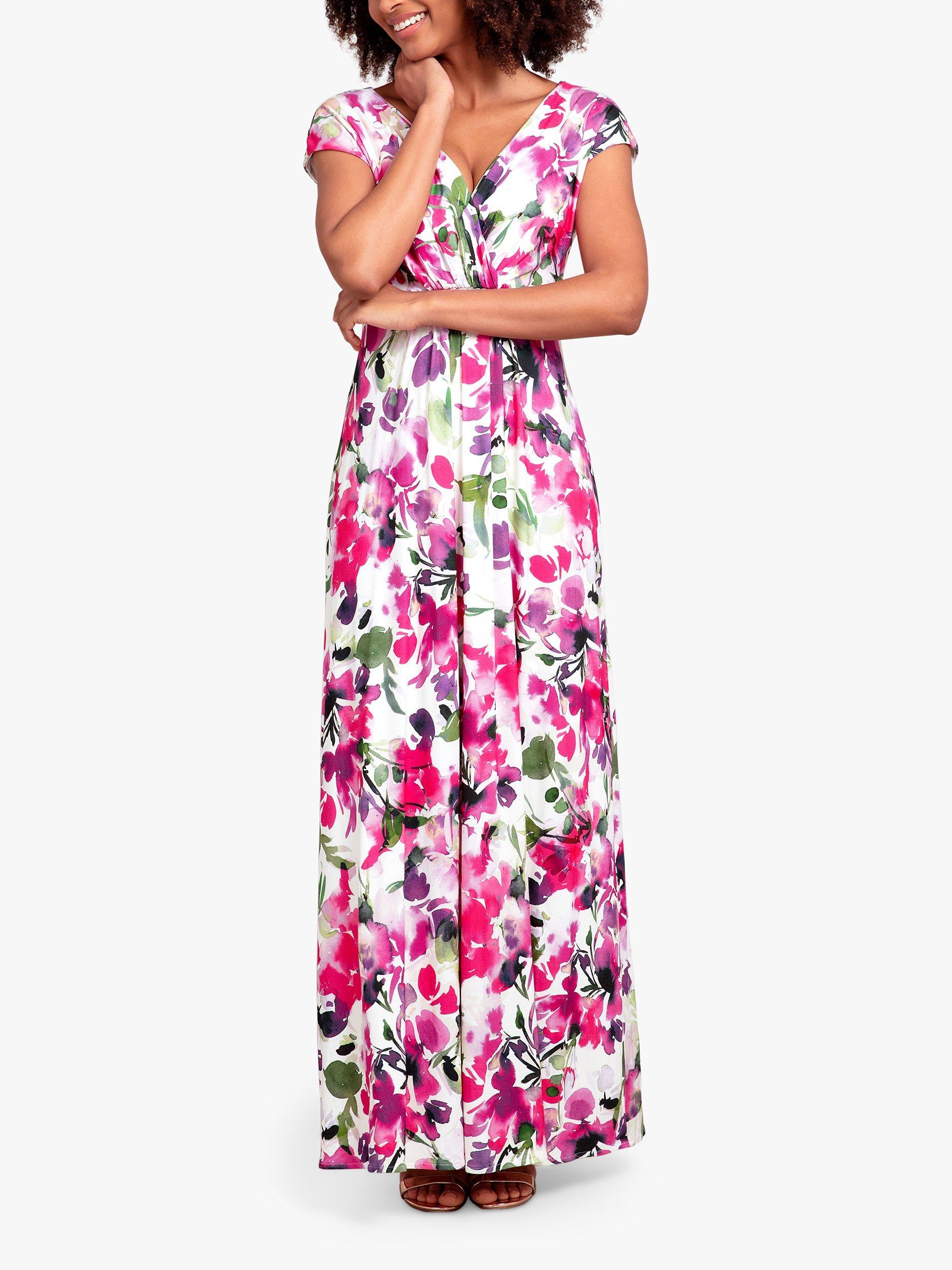 Product image 5 of 7, which shows Alie Street Sophia Floral Maxi Dress, Fuchsia Florals, 12-14