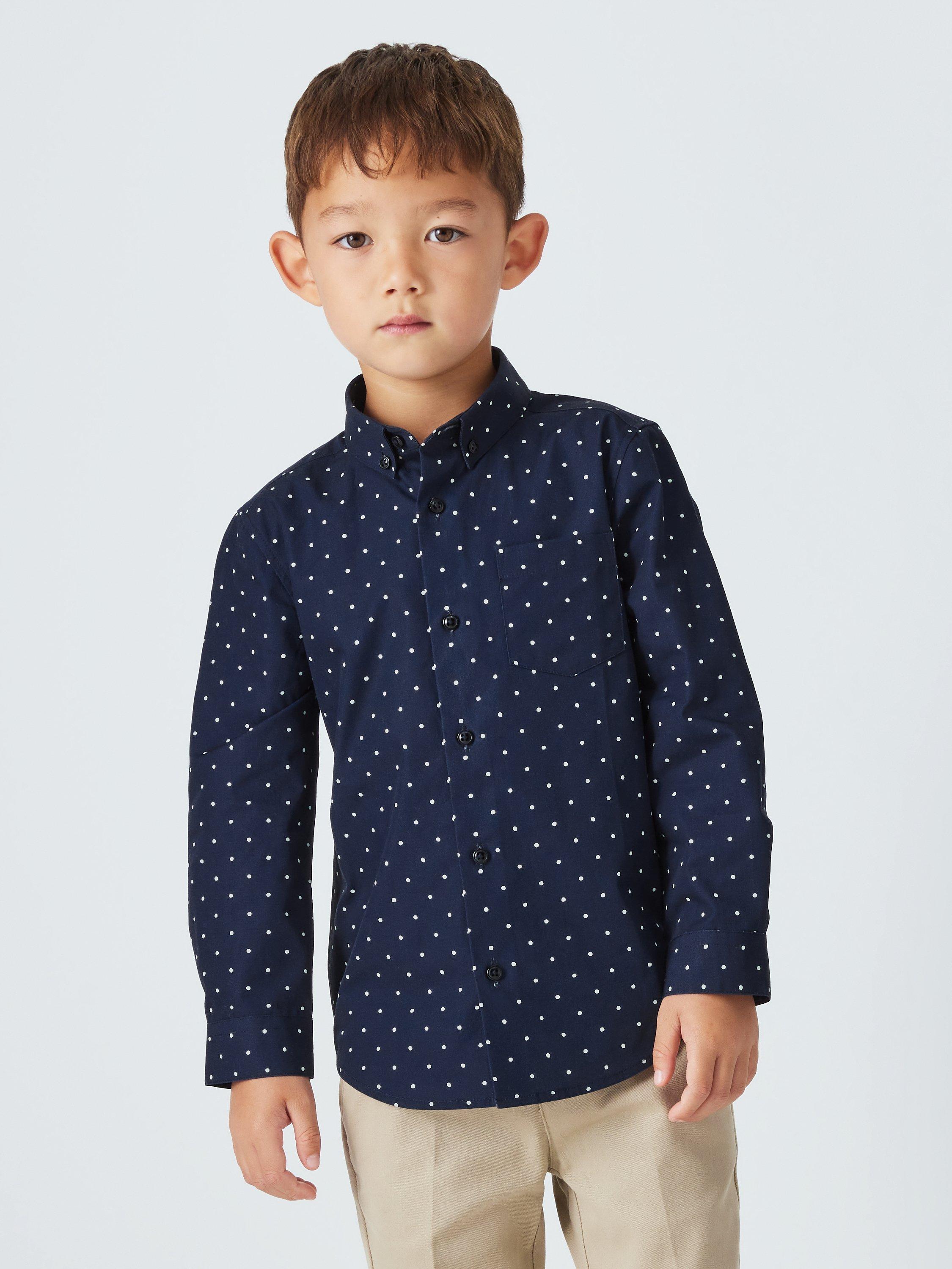 John Lewis Heirloom Collection Kids' Spot Cotton Shirt, Navy/White