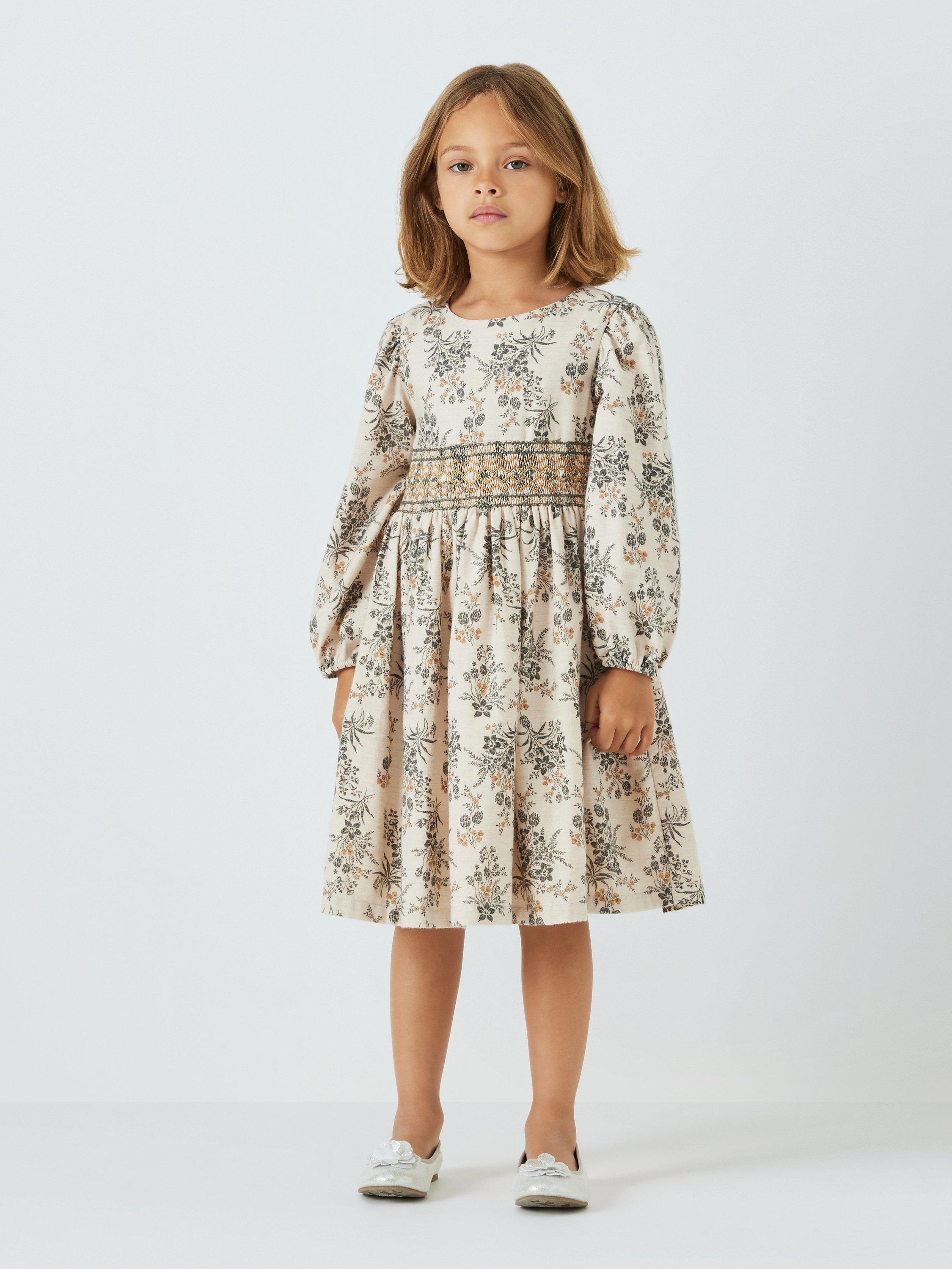 John Lewis Heirloom Collection Kids' Floral Hand Smocked Dress, Cream