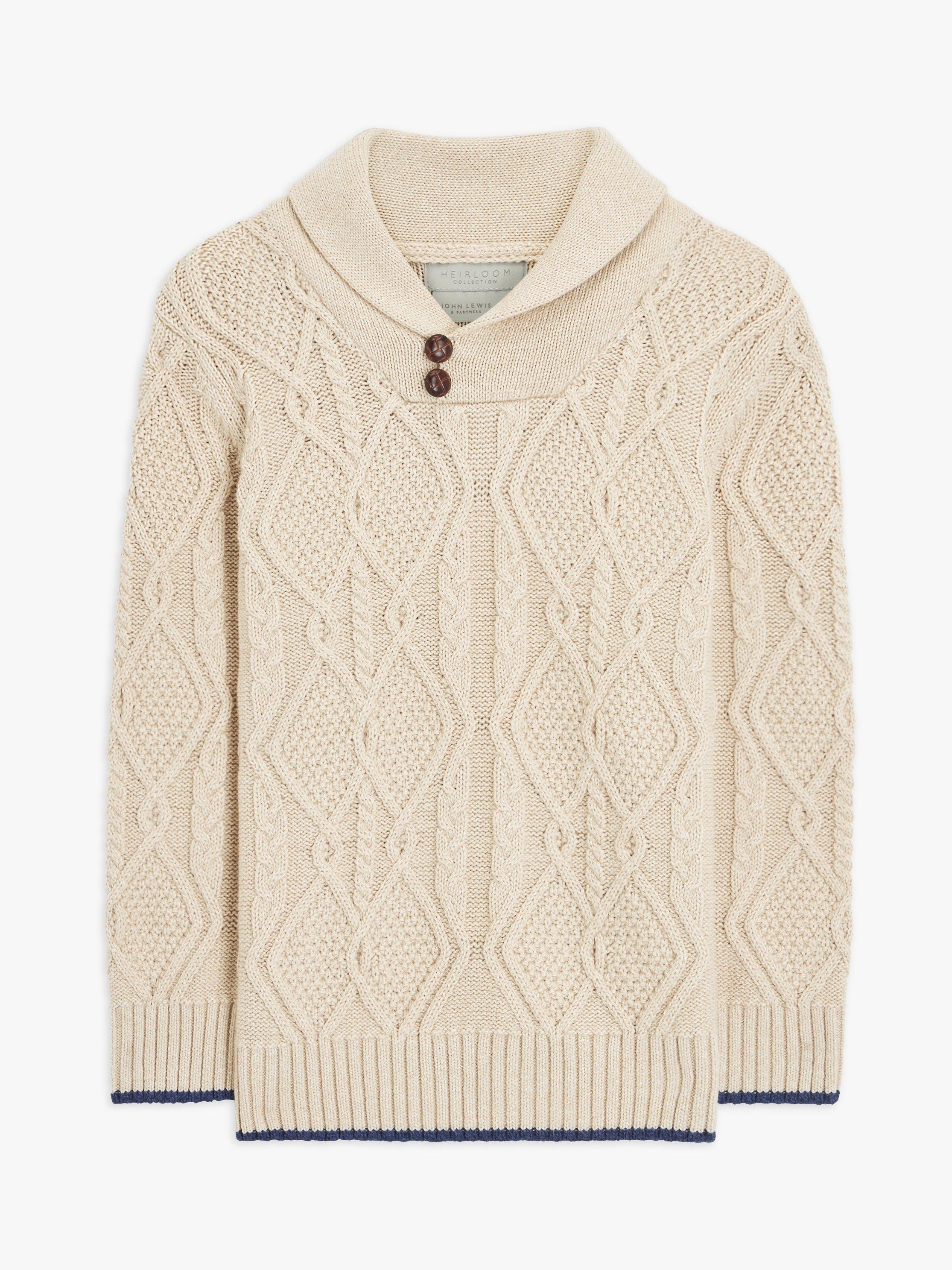 John Lewis Heirloom Collection Cable Knit Shawl Neck Cashmere Blend Jumper, Oatmeal
