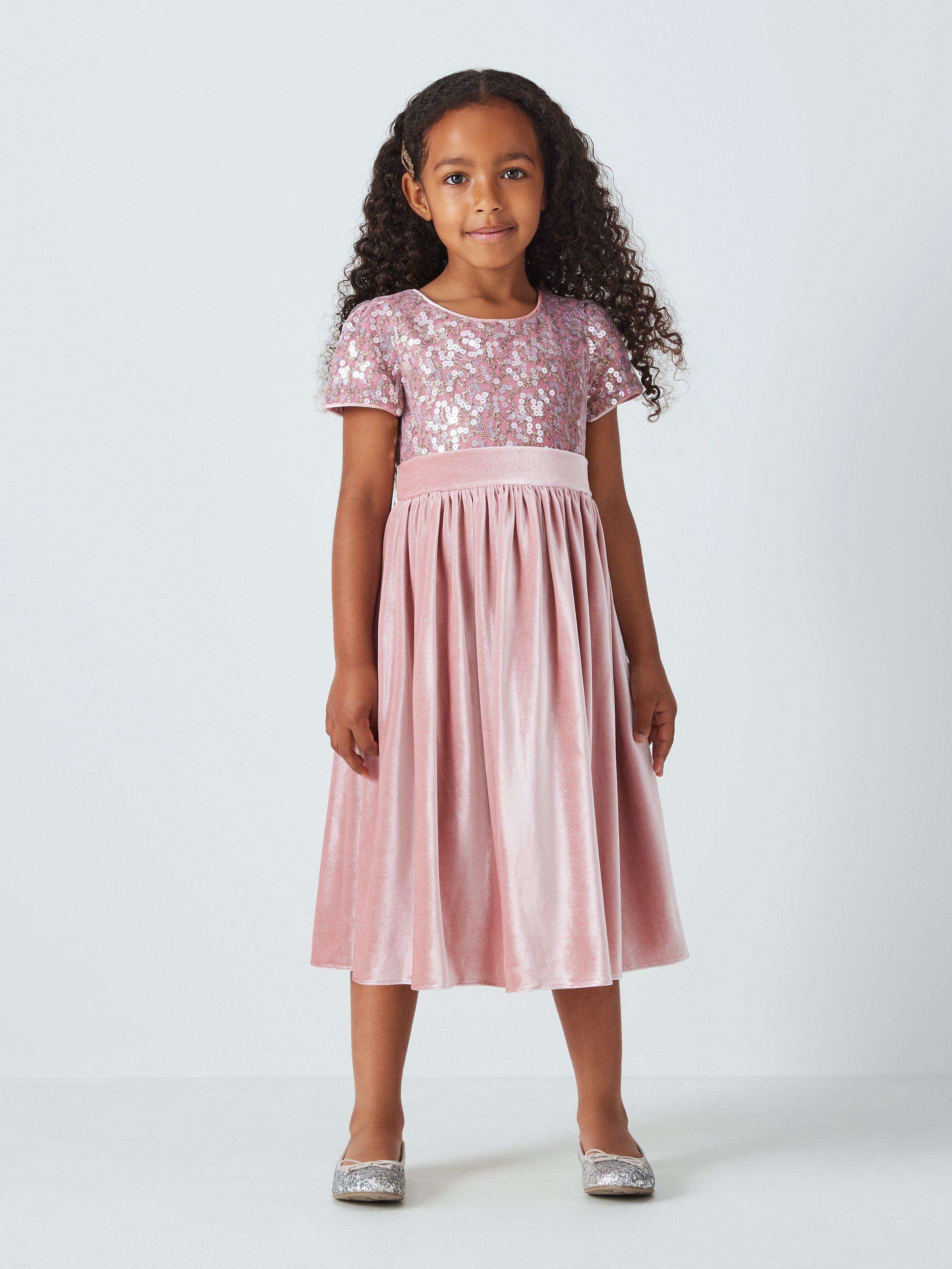 John Lewis Heirloom Collection Kids' Sequin Velvet Party Dress, Pink