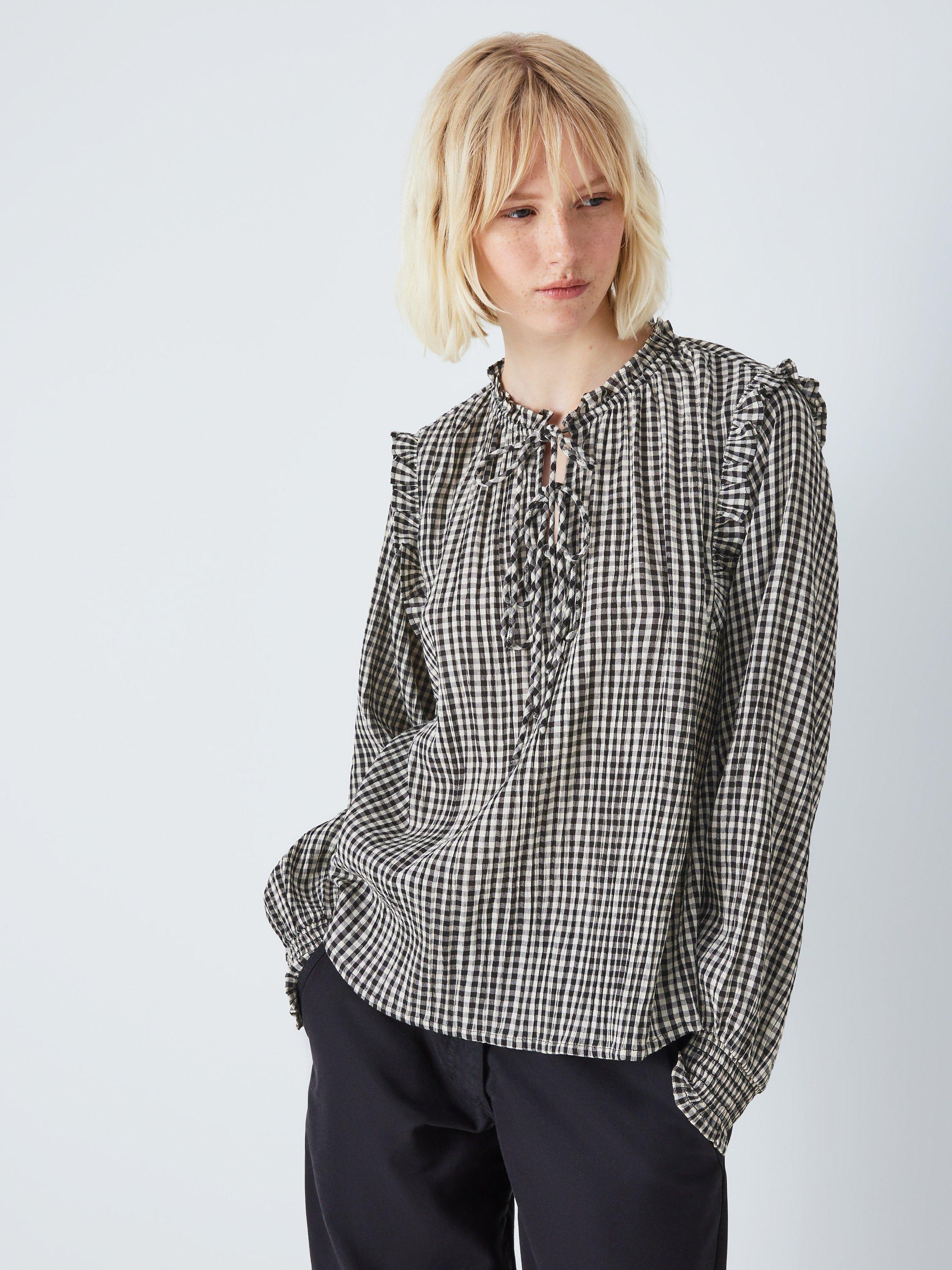 AND/OR Juliana Gingham Blouse, Black/Cream