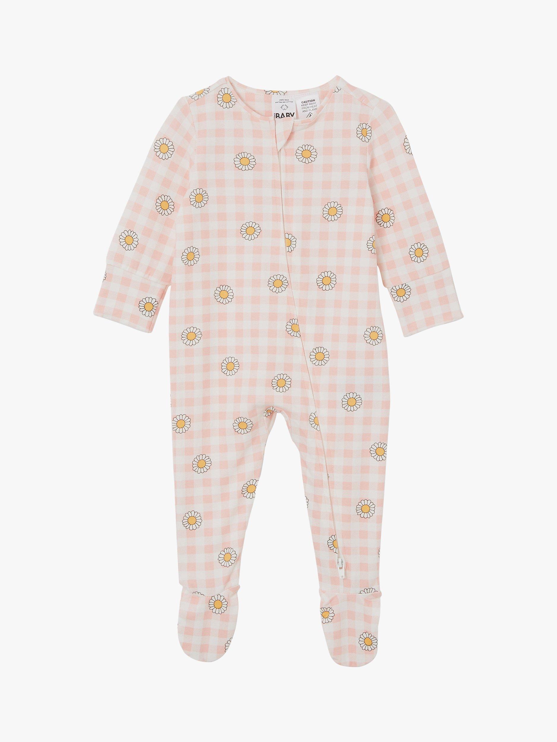 Cotton On Baby Daisy Gingham Sleepsuit, Pink