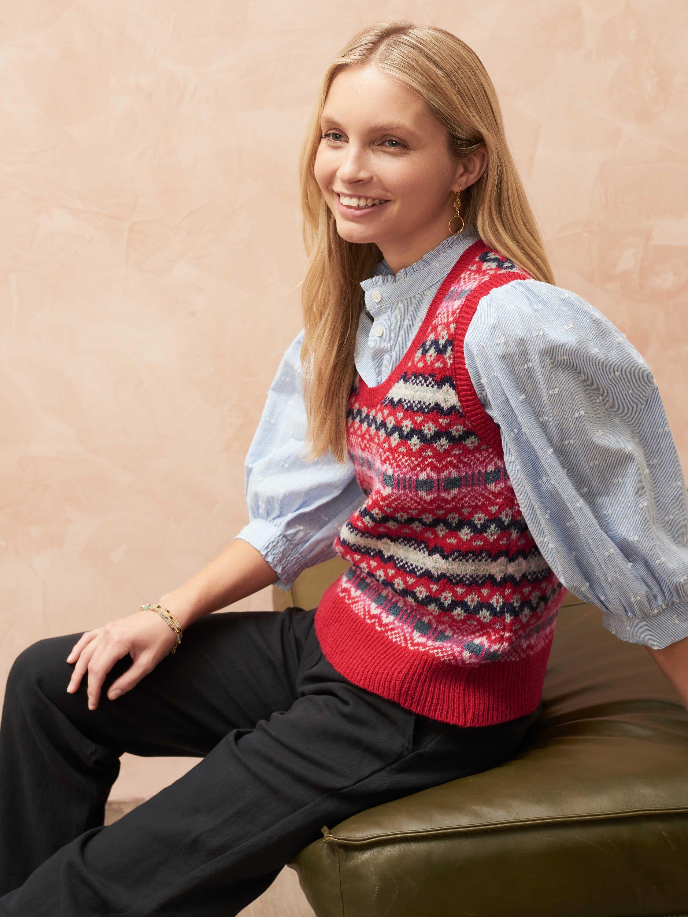 Brora Wool Fair Isle Knitted Tank Top, Watermelon