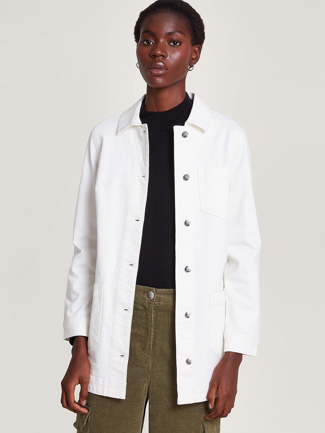 Monsoon Mindy Longline Denim Jacket, Ecru