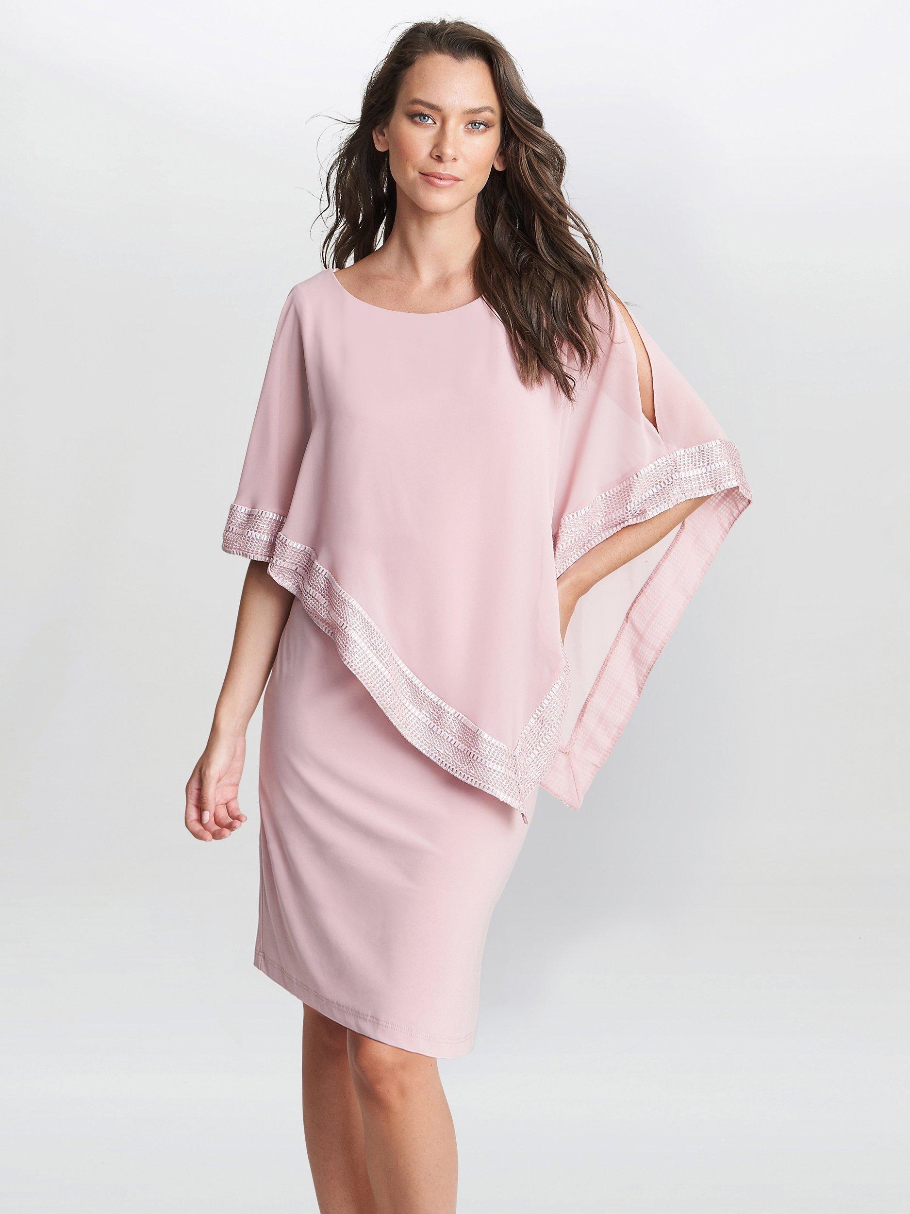Product image 1 of 5, which shows Gina Bacconi Lucy Metallic Trim Cape Dress, Rose Pink, 10