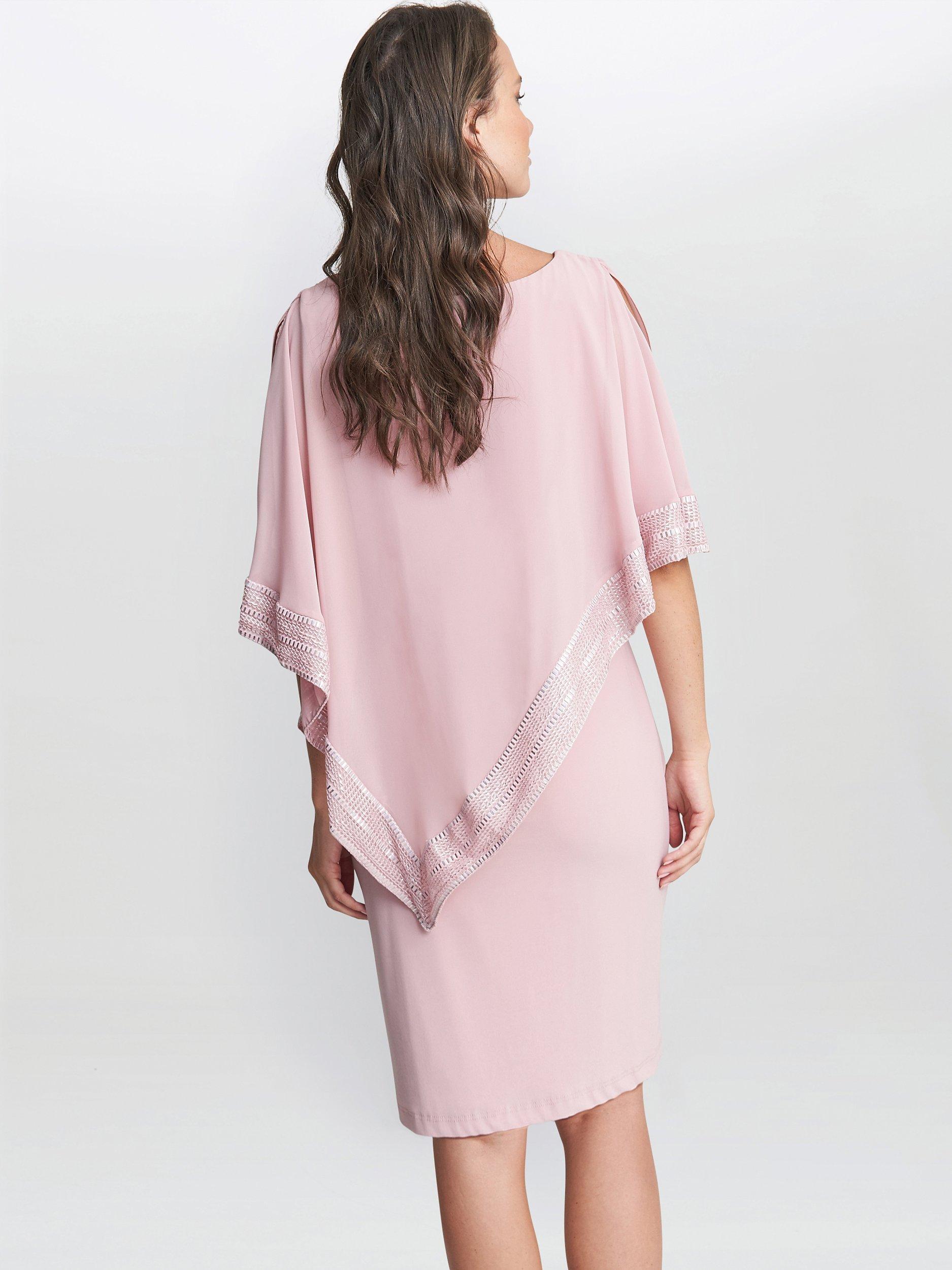 Product image 2 of 5, which shows Gina Bacconi Lucy Metallic Trim Cape Dress, Rose Pink, 10