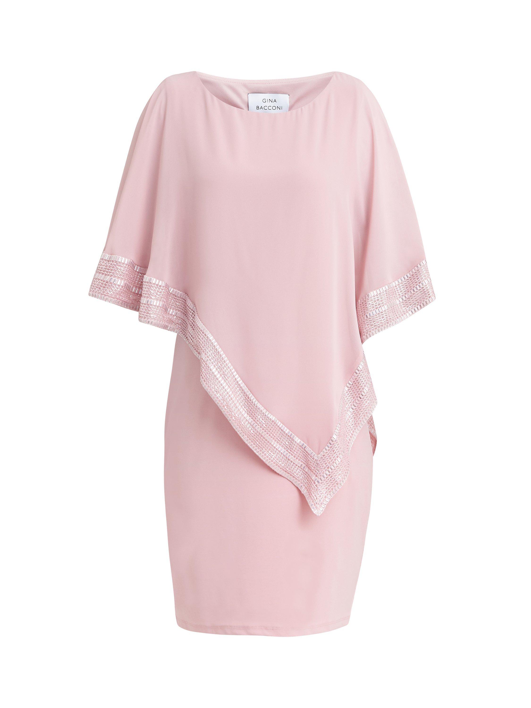 Product image 4 of 5, which shows Gina Bacconi Lucy Metallic Trim Cape Dress, Rose Pink, 10