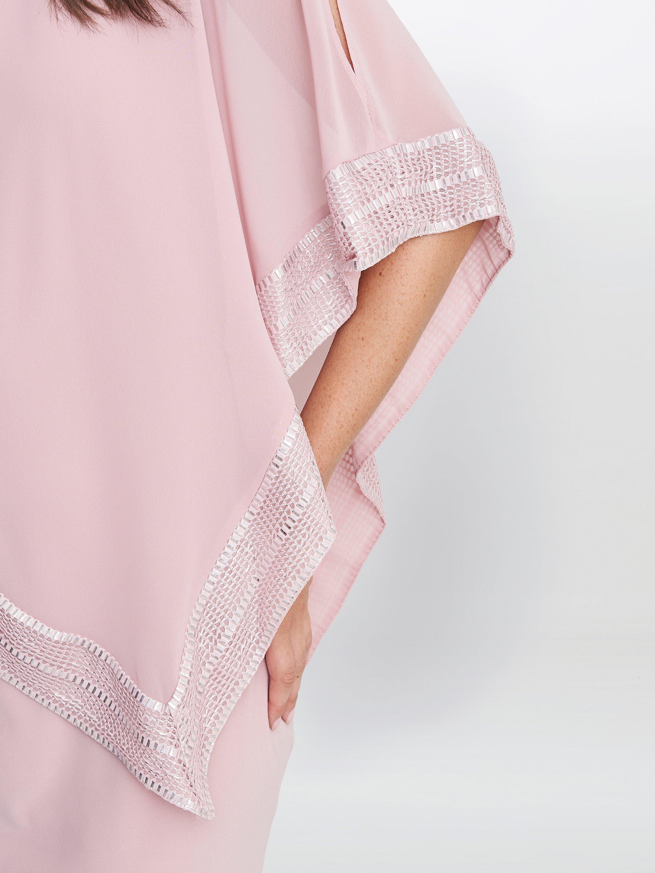 Product image 5 of 5, which shows Gina Bacconi Lucy Metallic Trim Cape Dress, Rose Pink, 10