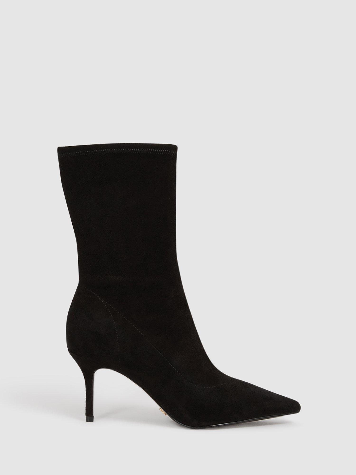 Reiss Caley Suede Kitten Heel Ankle Boots, Black