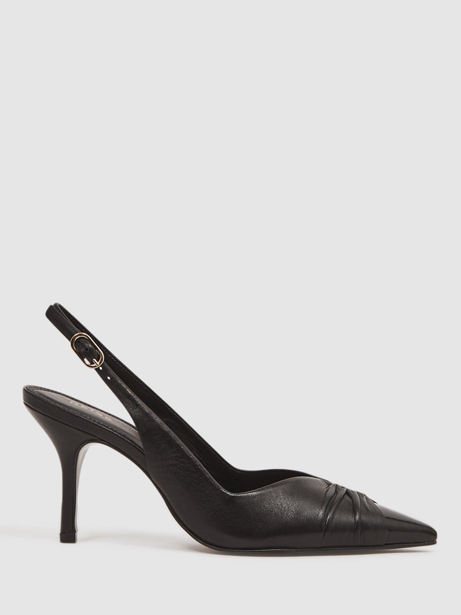 Reiss Delilah Leather Slingback Court Shoes, Black