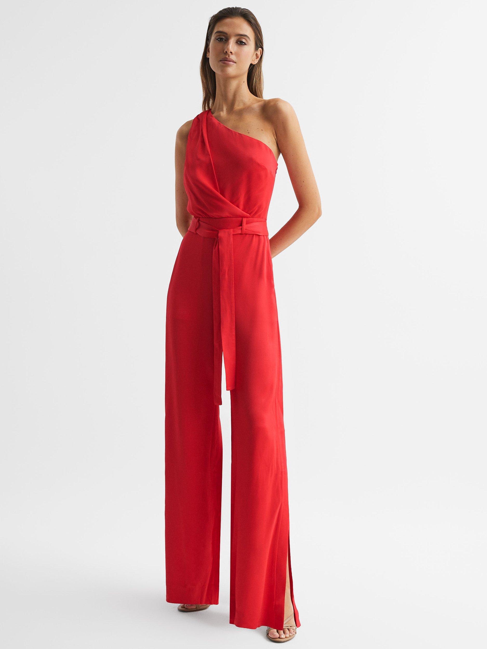 Reiss Eliza One Shoulder Jumpsuit, Red