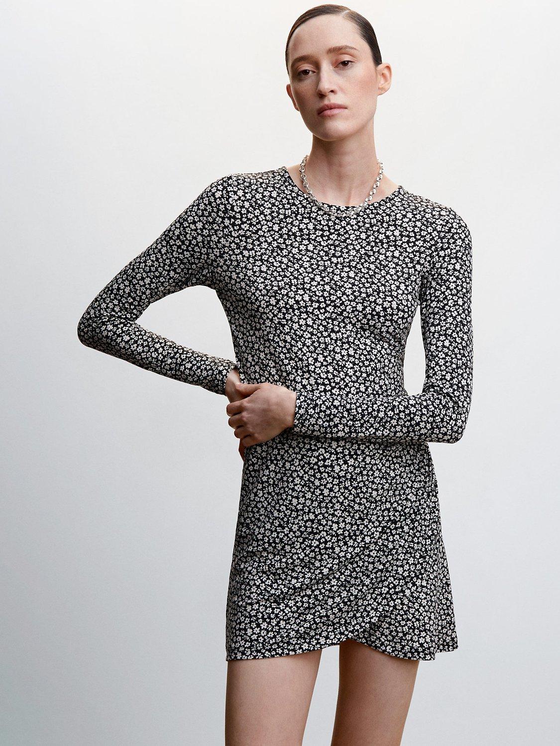 Mango Paola Flowers Appliqués Printed Mini Dress, Black/Cream