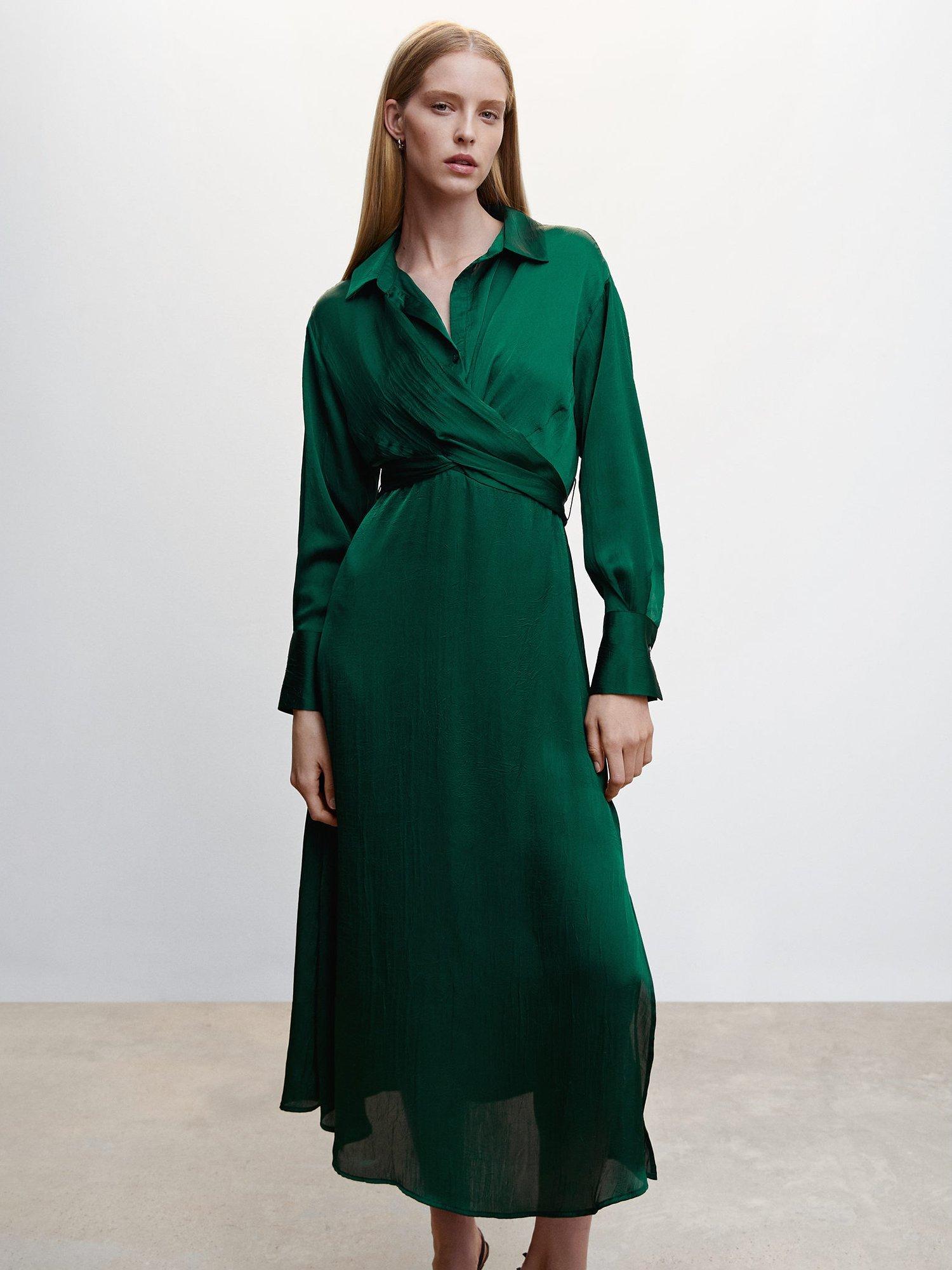 Mango Oso Wrap Shirt Dress, Dark Green