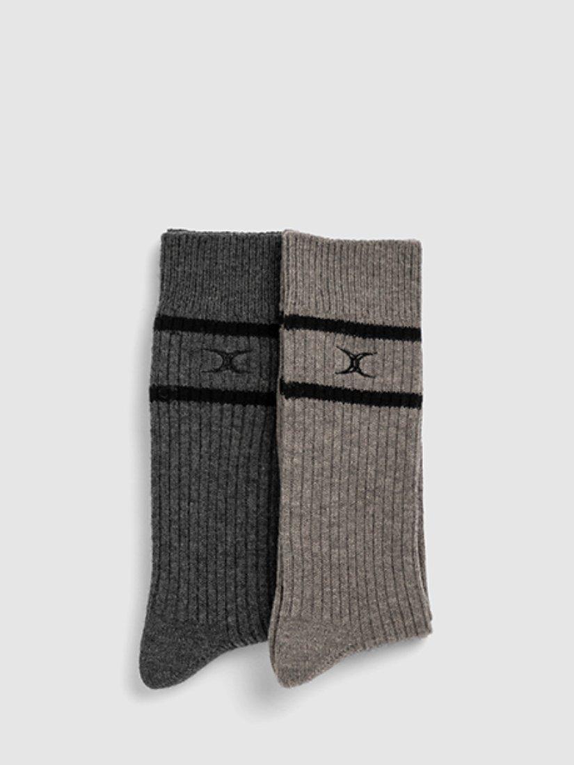 Rodd & Gunn Line Out Socks, Pack of 2, Charcoal/Taupe  