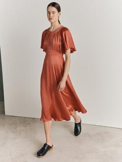 Ghost Floral Satin Dress, Burnt Sienna, Burnt Sienna