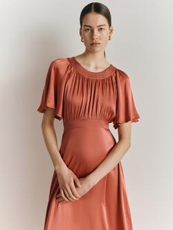 Ghost Floral Satin Dress, Burnt Sienna - view 2, Burnt Sienna