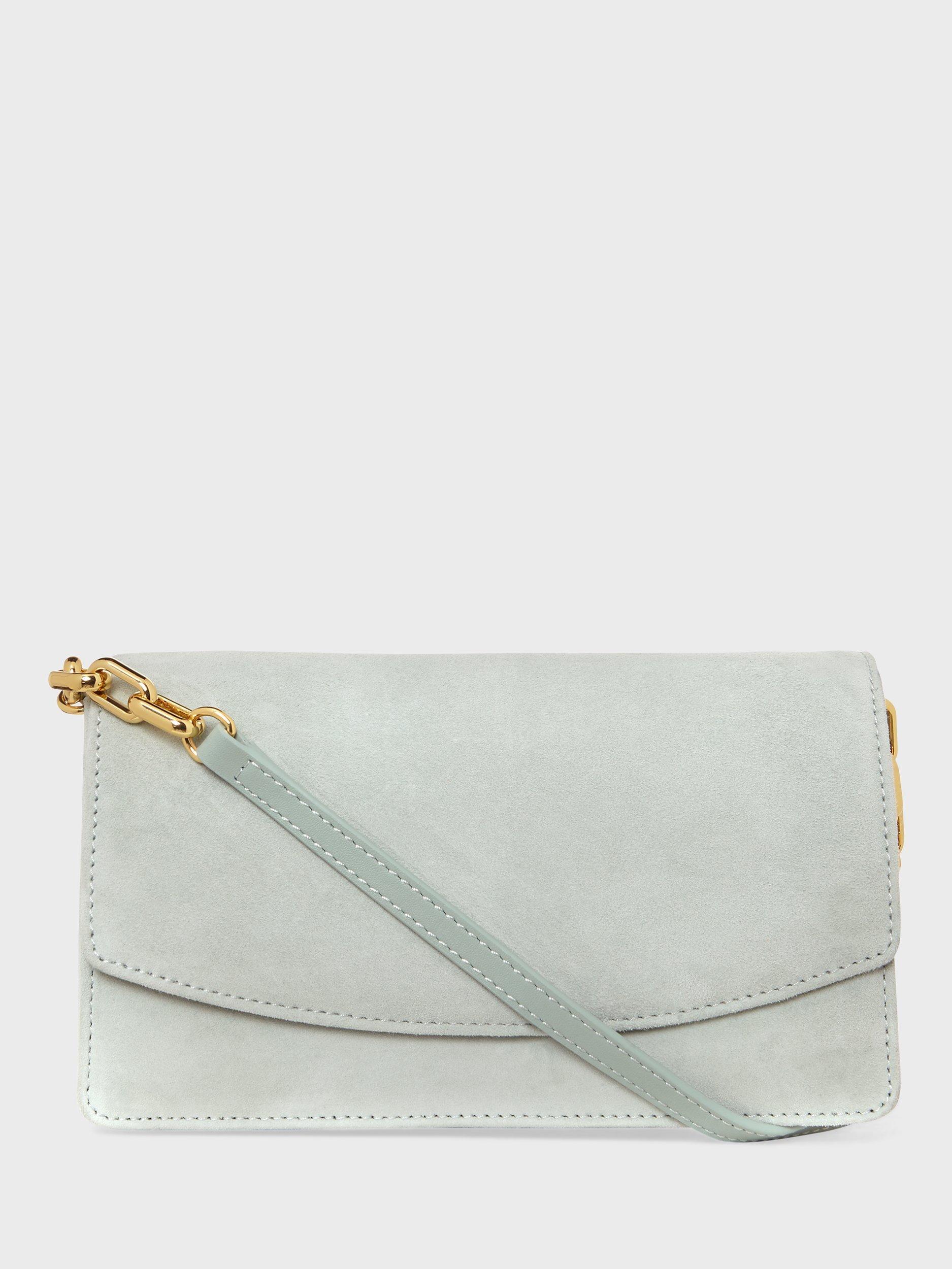 Hobbs Kensington Suede Clutch Bag, Sage Green, One Size
