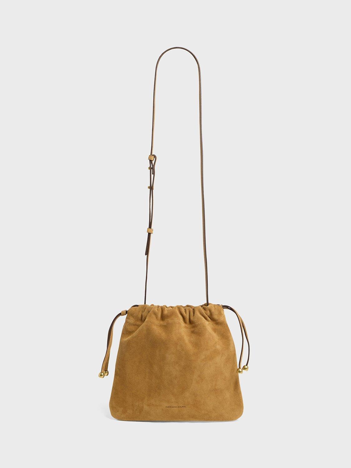 Gerard Darel Alice Suede Drawstring Cross Body Bag, Wheat, One Size
