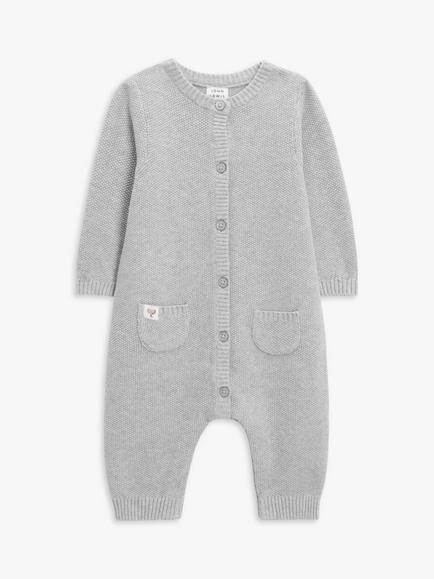 John Lewis Baby Knit Cotton Romper, Grey